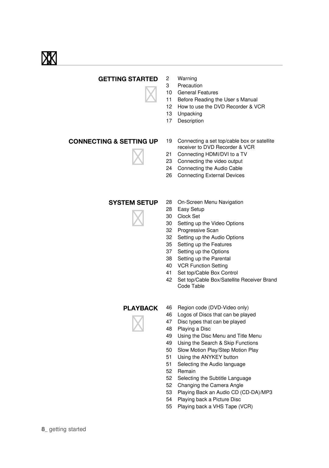 Samsung DVD-VR375 Connecting a set top/cable box or satellite, Receiver to DVD Recorder & VCR, Connecting HDMI/DVI to a TV 