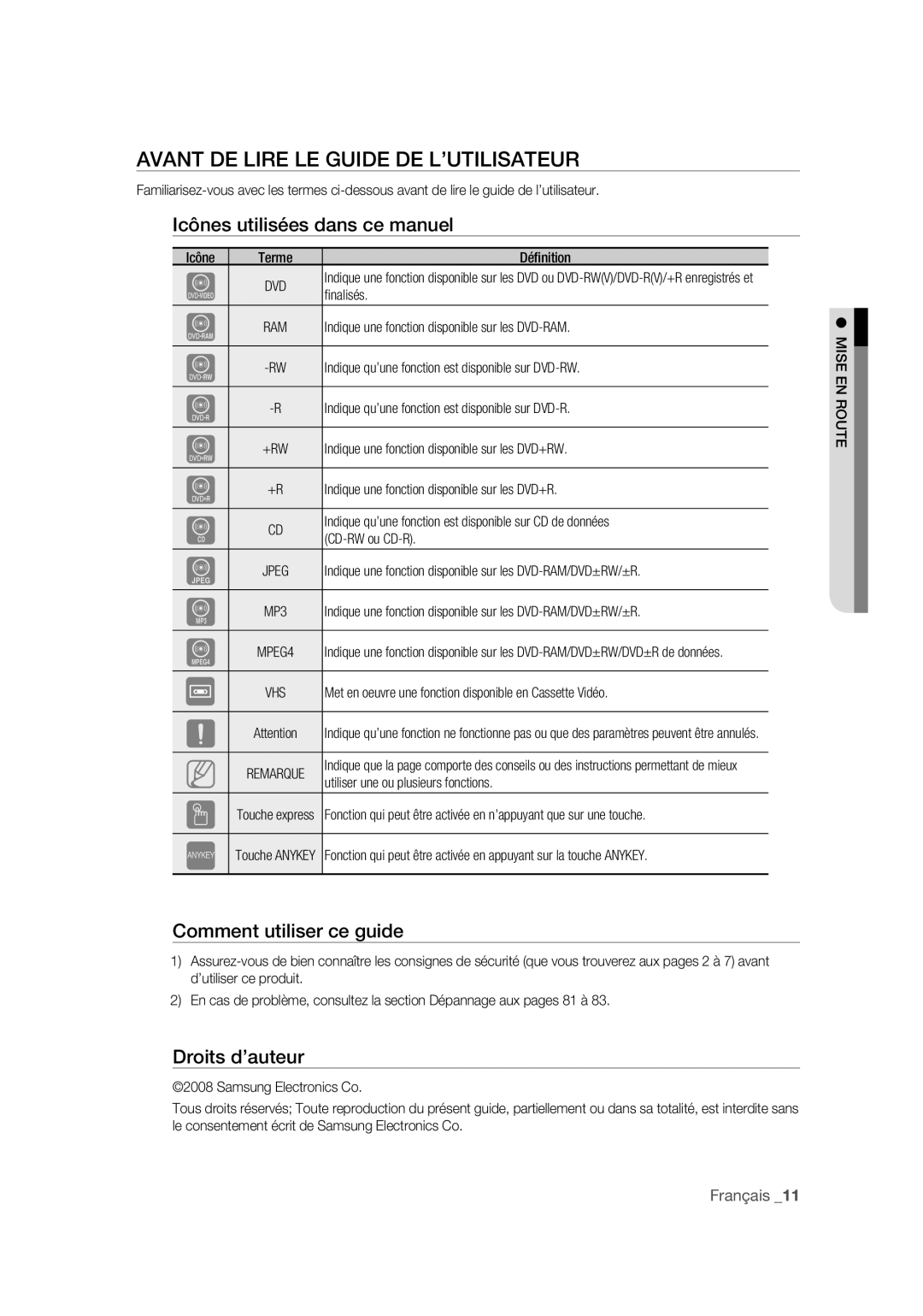 Samsung DVD-VR375A/XEF Avant DE Lire LE Guide DE L’UTILISATEUR, Icônes utilisées dans ce manuel, Comment utiliser ce guide 