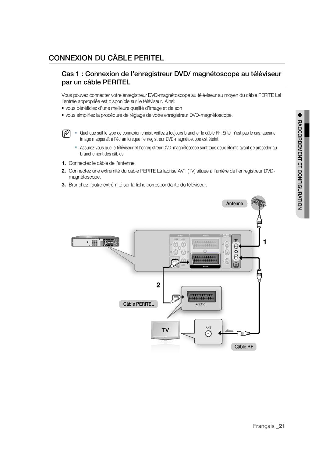 Samsung DVD-VR375A/XEF manual Connexion DU Câble Peritel 