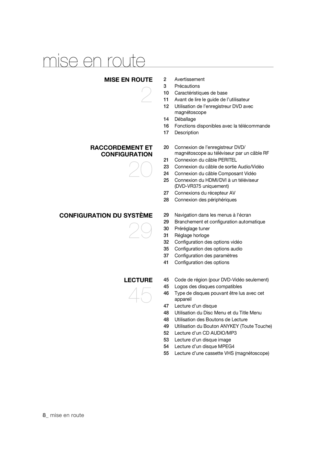 Samsung DVD-VR375A/XEF manual Avertissement, Précautions, Caractéristiques de base, Avant de lire le guide de l’utilisateur 