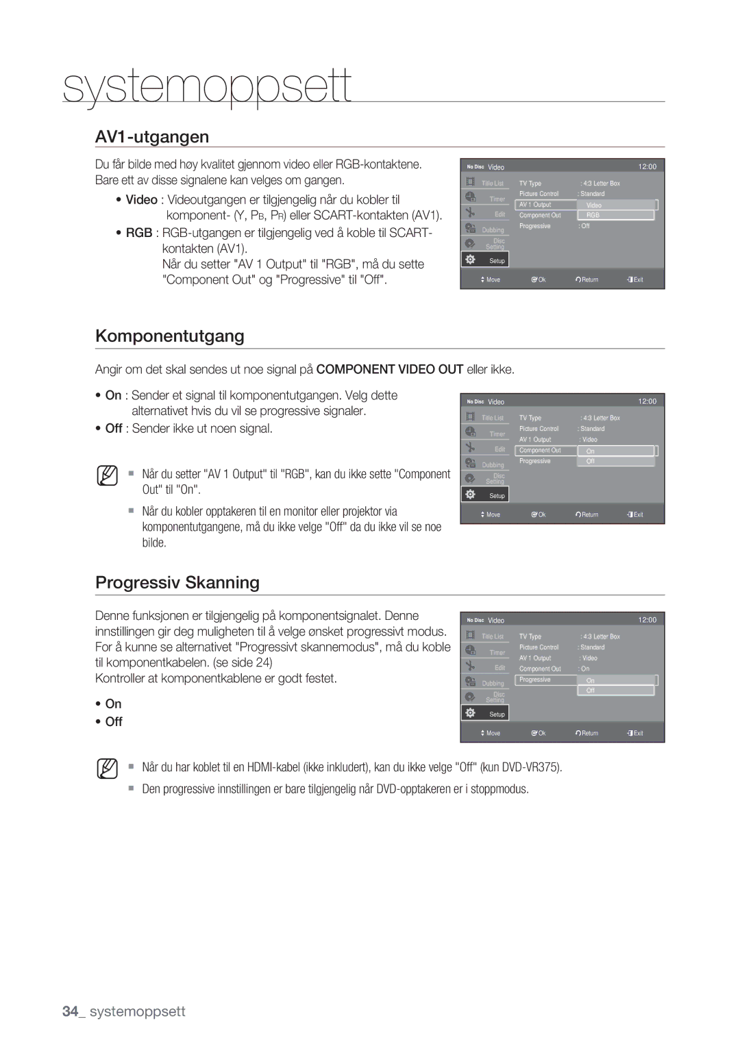 Samsung DVD-VR375/XEE, DVD-VR370/XEE manual AV1-utgangen, Komponentutgang, Progressiv Skanning 