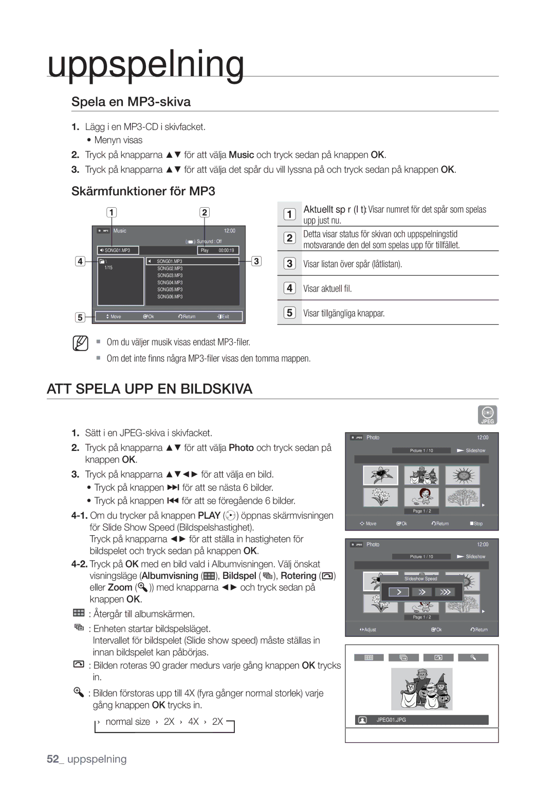 Samsung DVD-VR375/XEE, DVD-VR370/XEE ATT Spela UPP EN Bildskiva, Spela en MP3-skiva, Skärmfunktioner för MP3, Photo 1200 