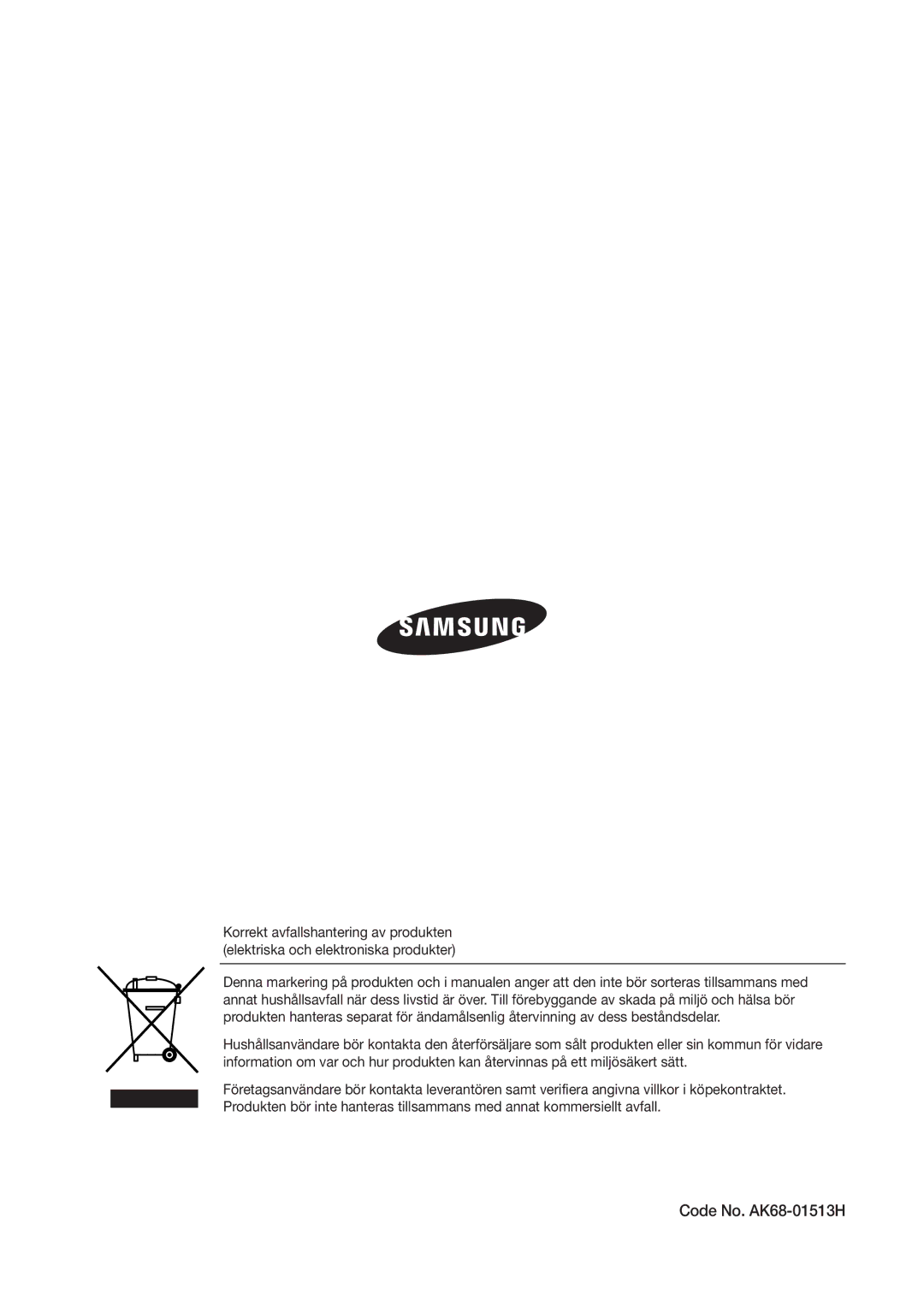 Samsung DVD-VR370/XEE, DVD-VR375/XEE manual Code No. AK68-01513H 