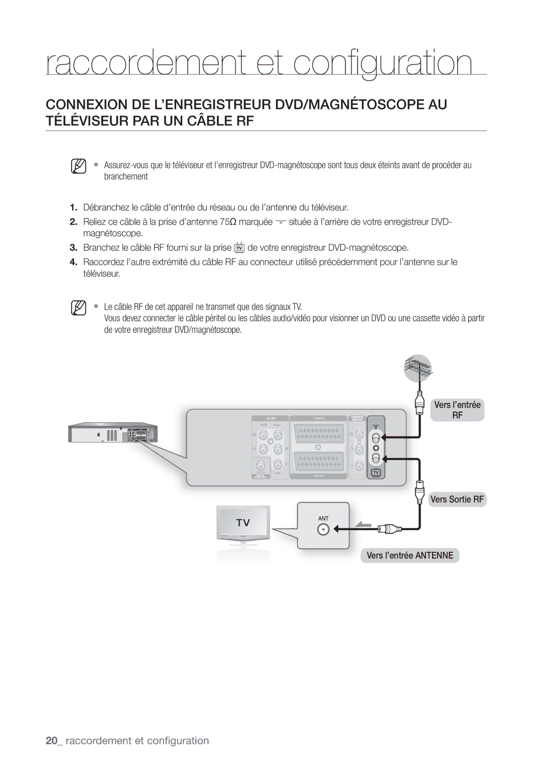 Samsung DVD-VR375/XEF manual Raccordement et conﬁguration 