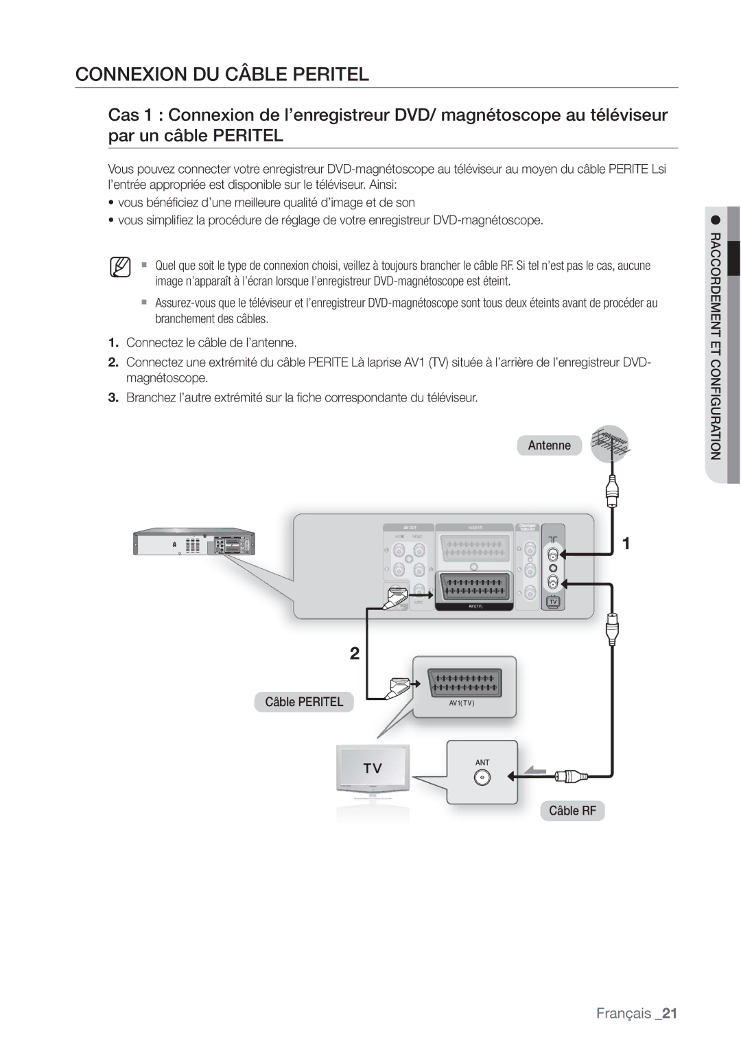 Samsung DVD-VR375/XEF manual Connexion DU Câble Peritel 