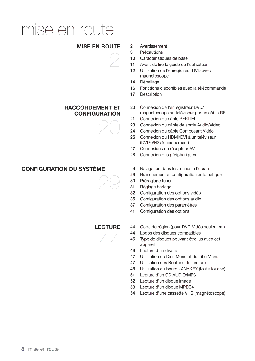 Samsung DVD-VR375/XEF manual Avertissement, Précautions, Caractéristiques de base, Avant de lire le guide de l’utilisateur 