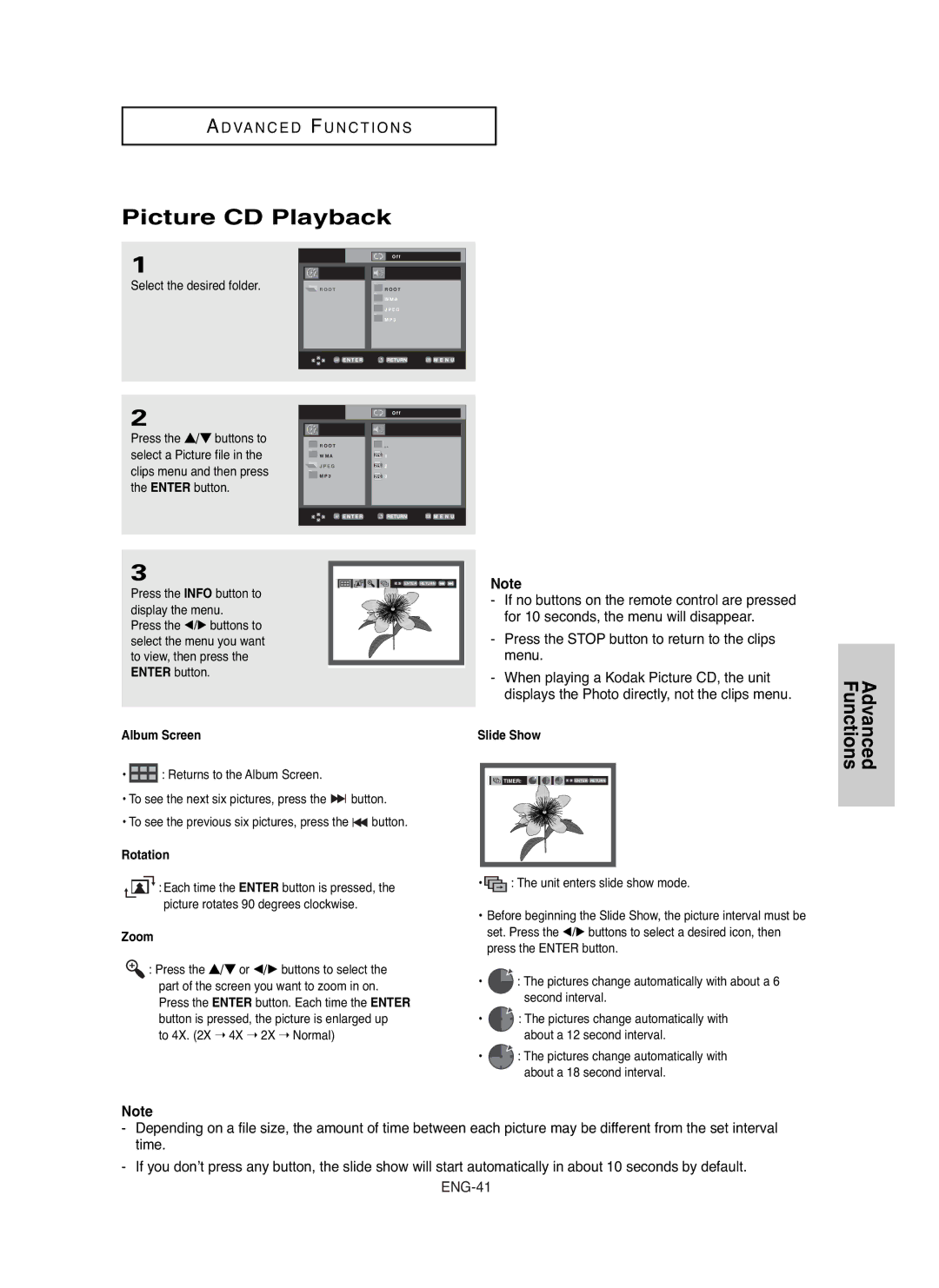 Samsung DVDHD850 manual Picture CD Playback, Album Screen, Slide Show 