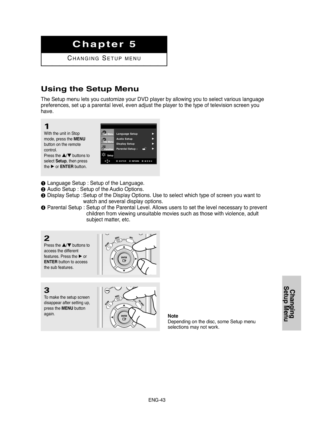 Samsung DVDHD850 manual Using the Setup Menu 