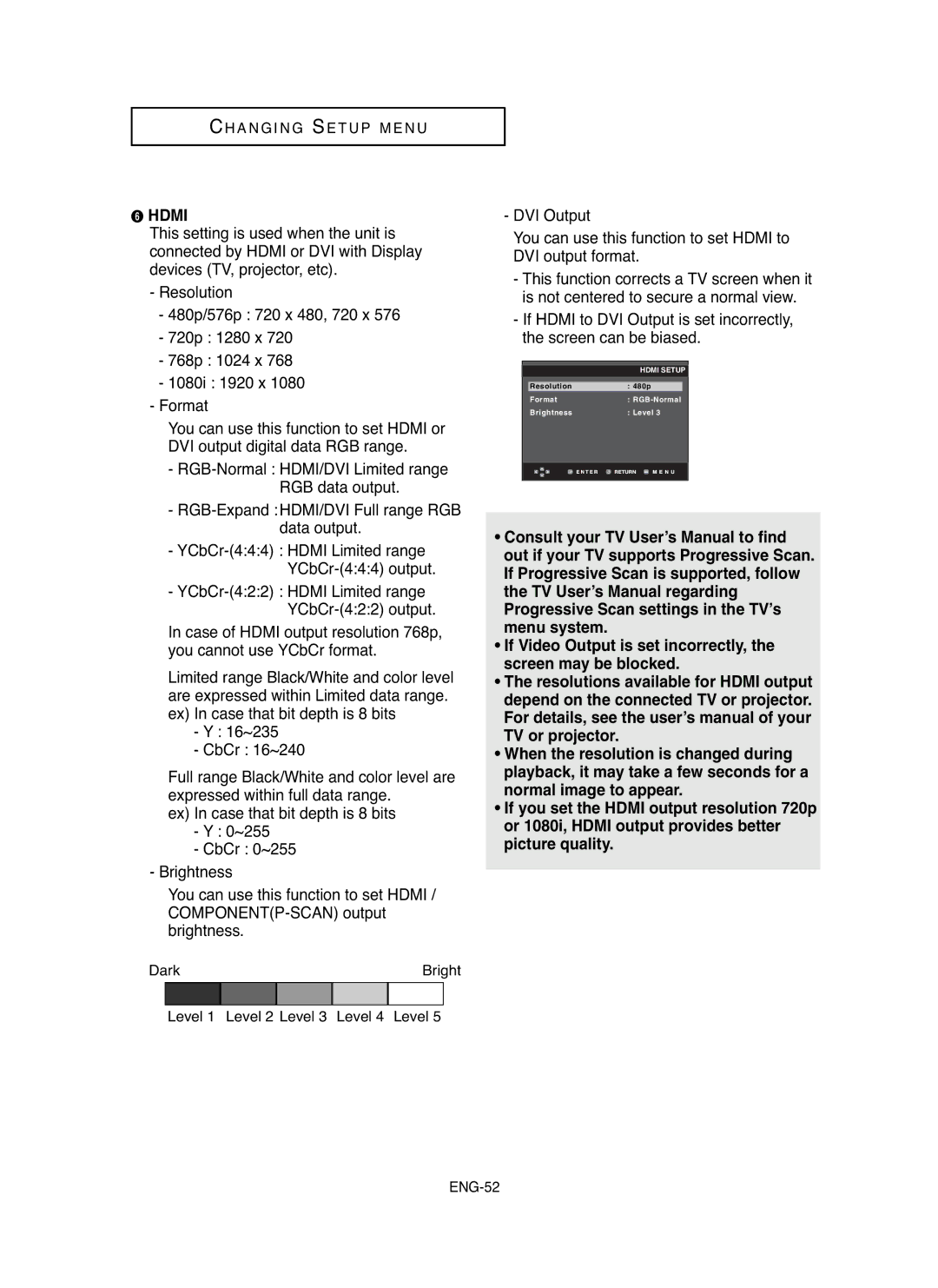 Samsung DVDHD850 manual Bright 