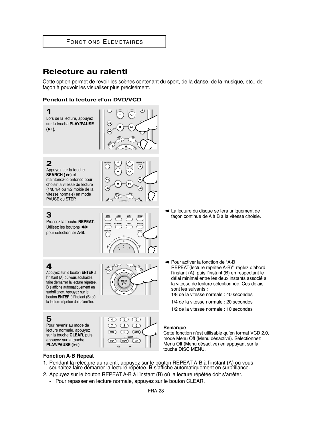 Samsung DVDHD850 manual Relecture au ralenti, Pendant la lecture d’un DVD/VCD, Play/Pause 