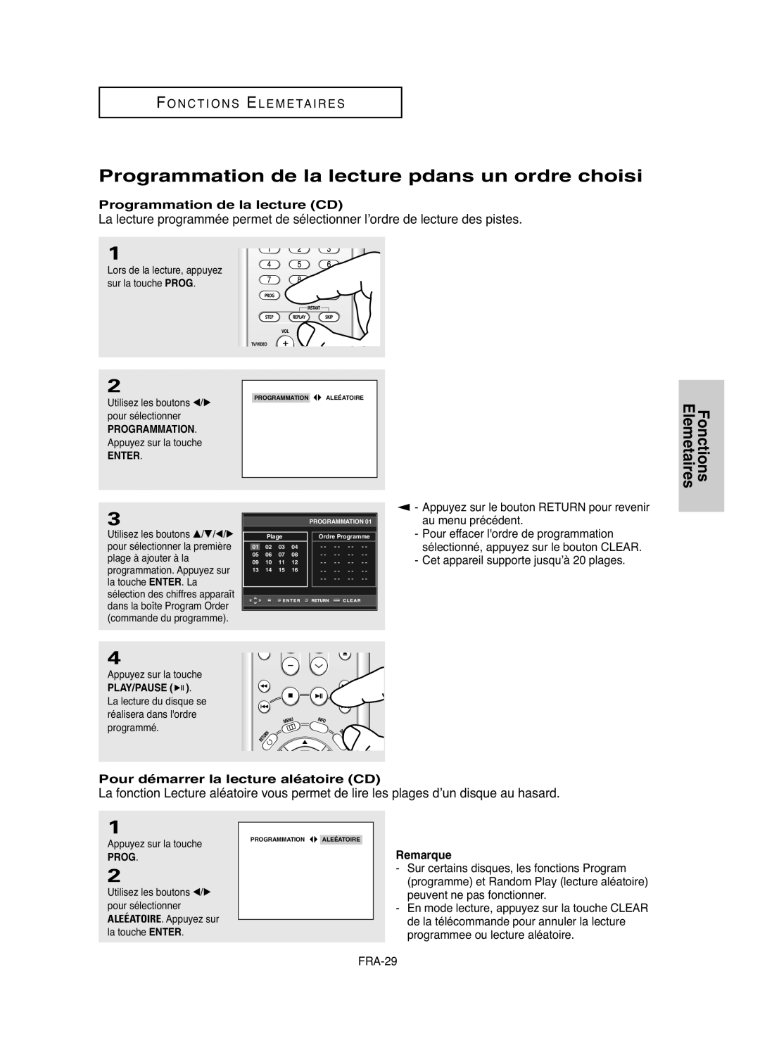 Samsung DVDHD850 manual Programmation de la lecture pdans un ordre choisi, Programmation de la lecture CD 