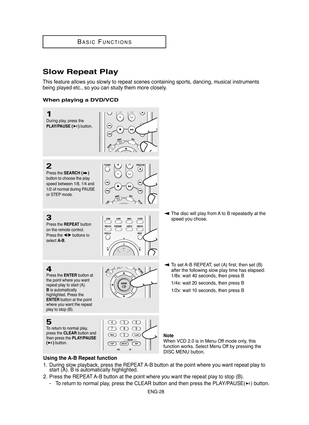 Samsung DVDHD850 manual Slow Repeat Play, When playing a DVD/VCD, During play, press 