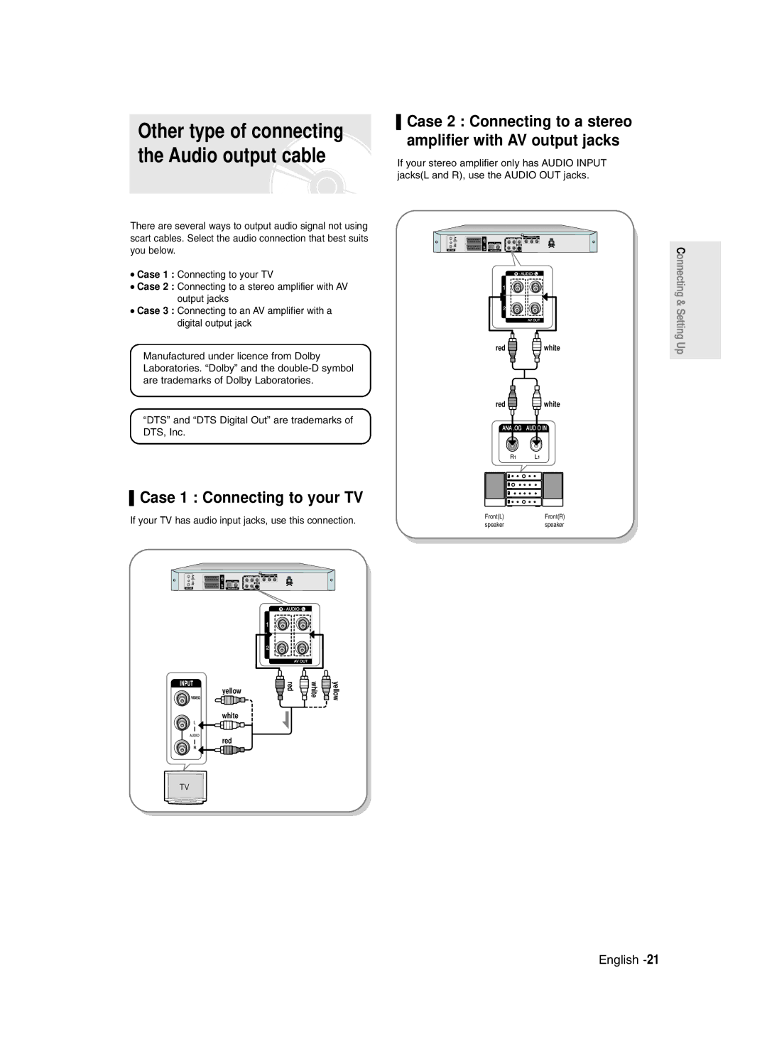 Samsung DVDR131, R129 DVD-R130 Case 1 Connecting to your TV, If your TV has audio input jacks, use this connection 