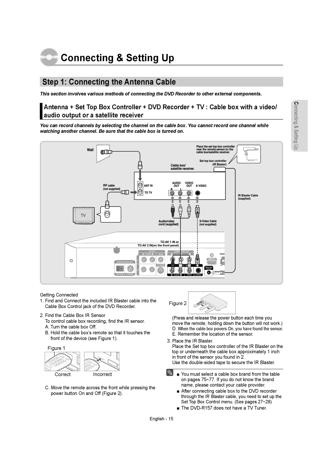 Samsung DVDR157 instruction manual Connecting & Setting Up, Connecting the Antenna Cable 