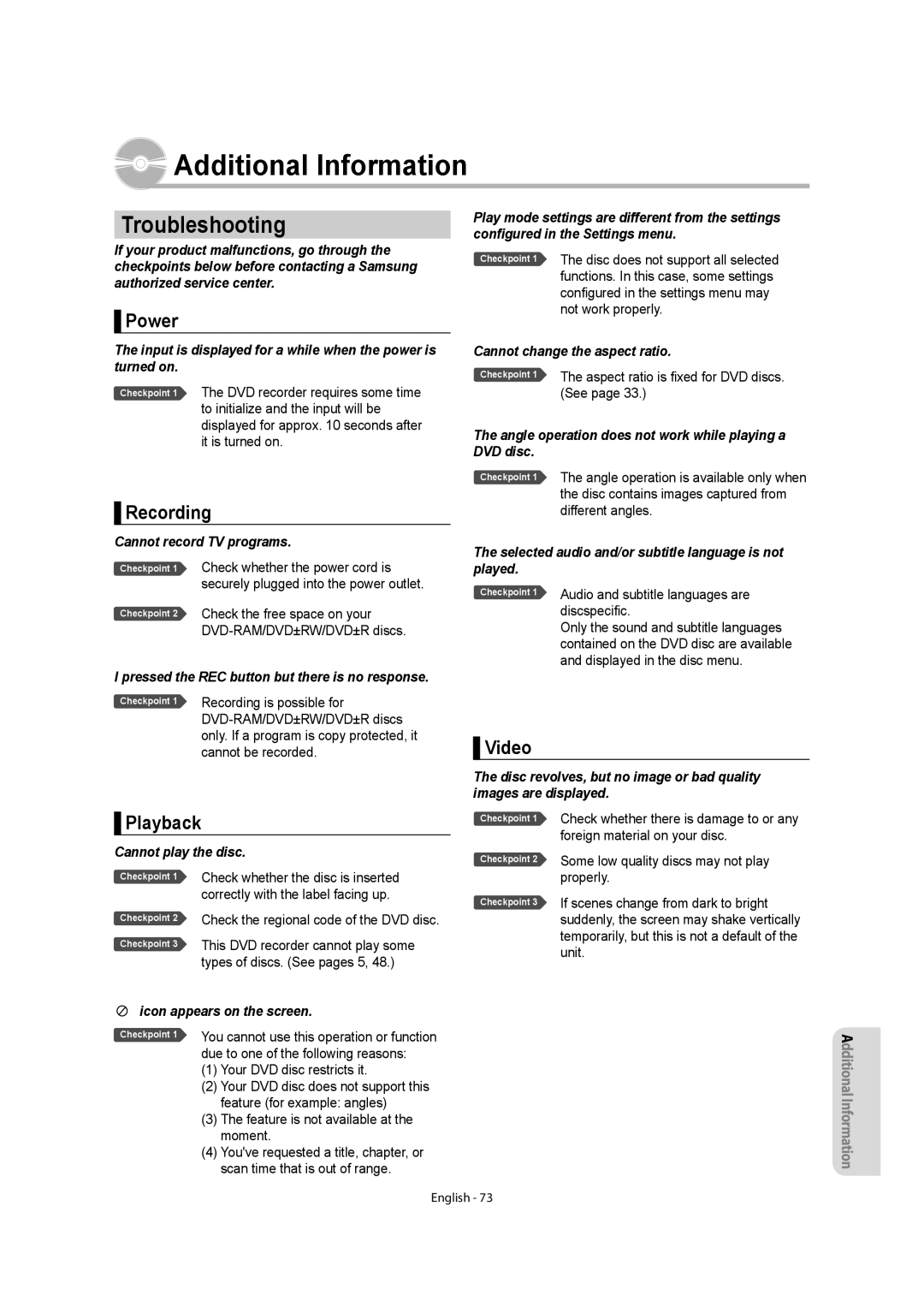 Samsung DVDR157 instruction manual Power, Playback, Video 