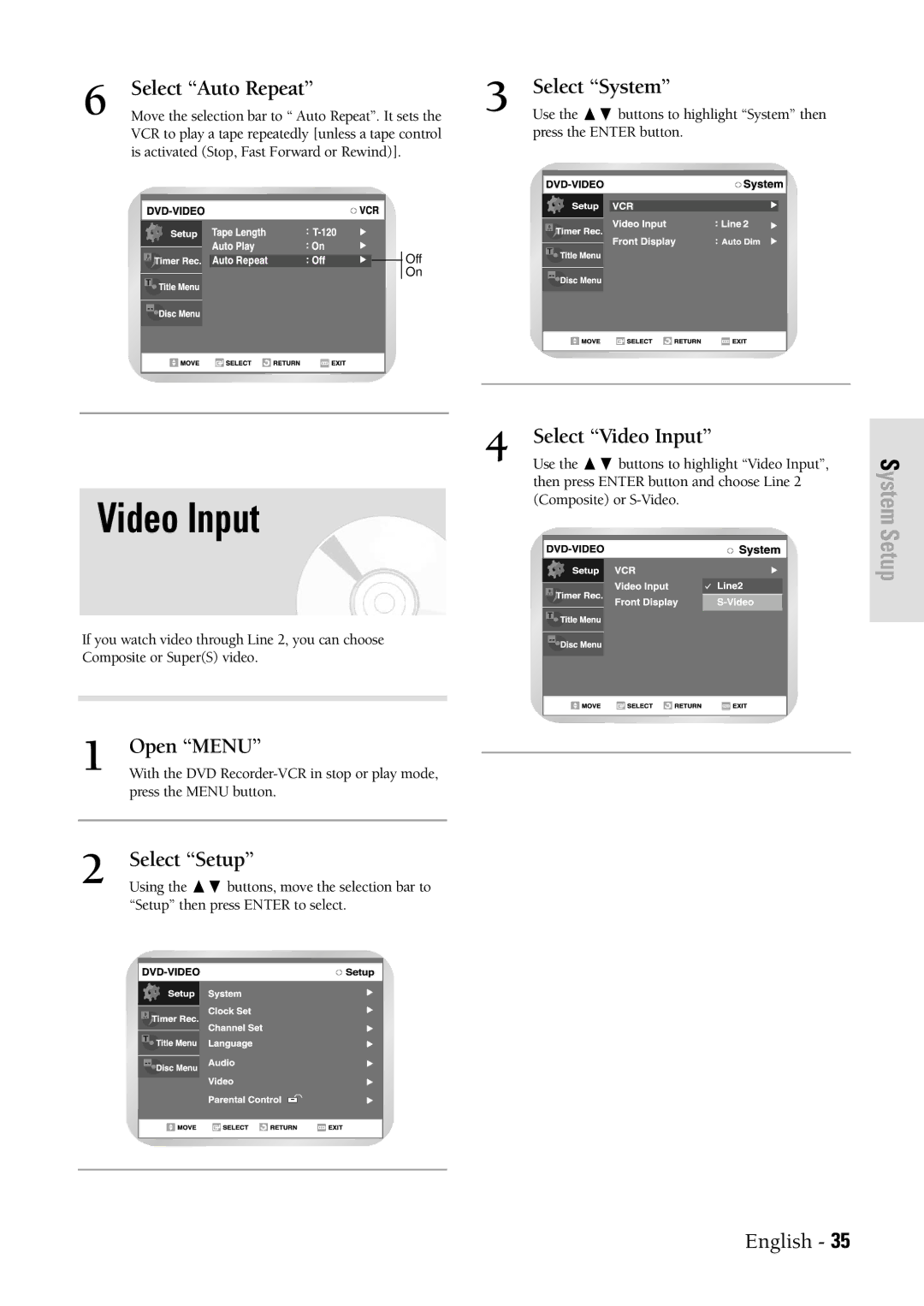 Samsung DVDVR300 instruction manual Select Video Input 