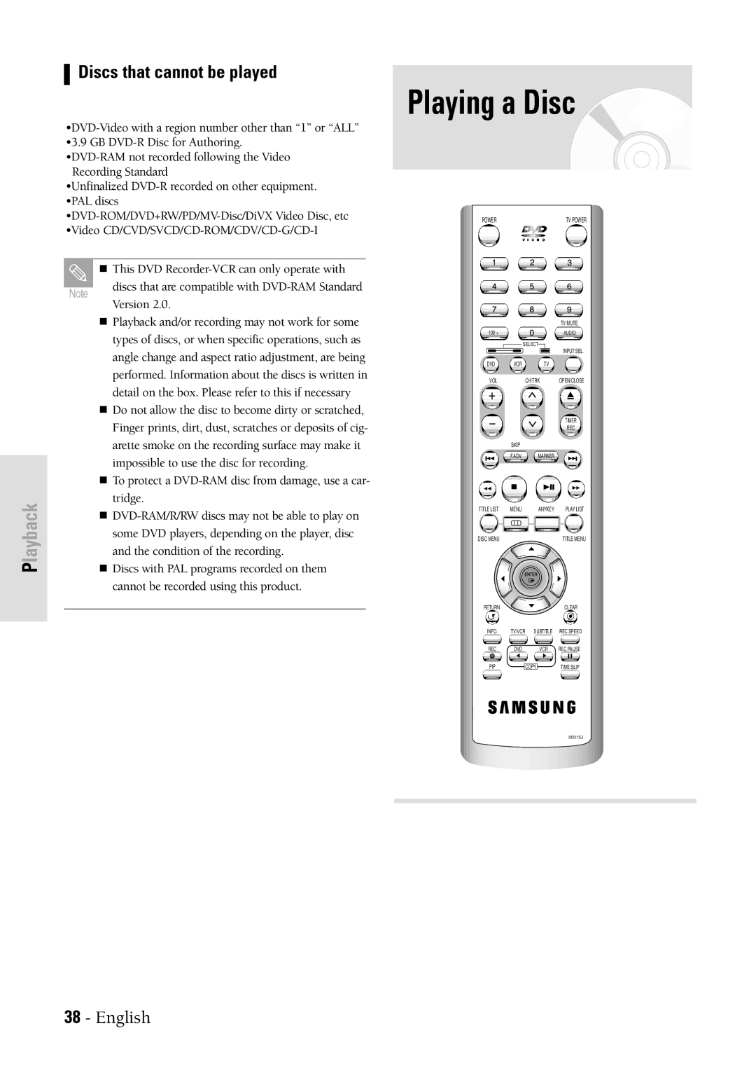 Samsung DVDVR300 instruction manual Playing a Disc, Discs that cannot be played 