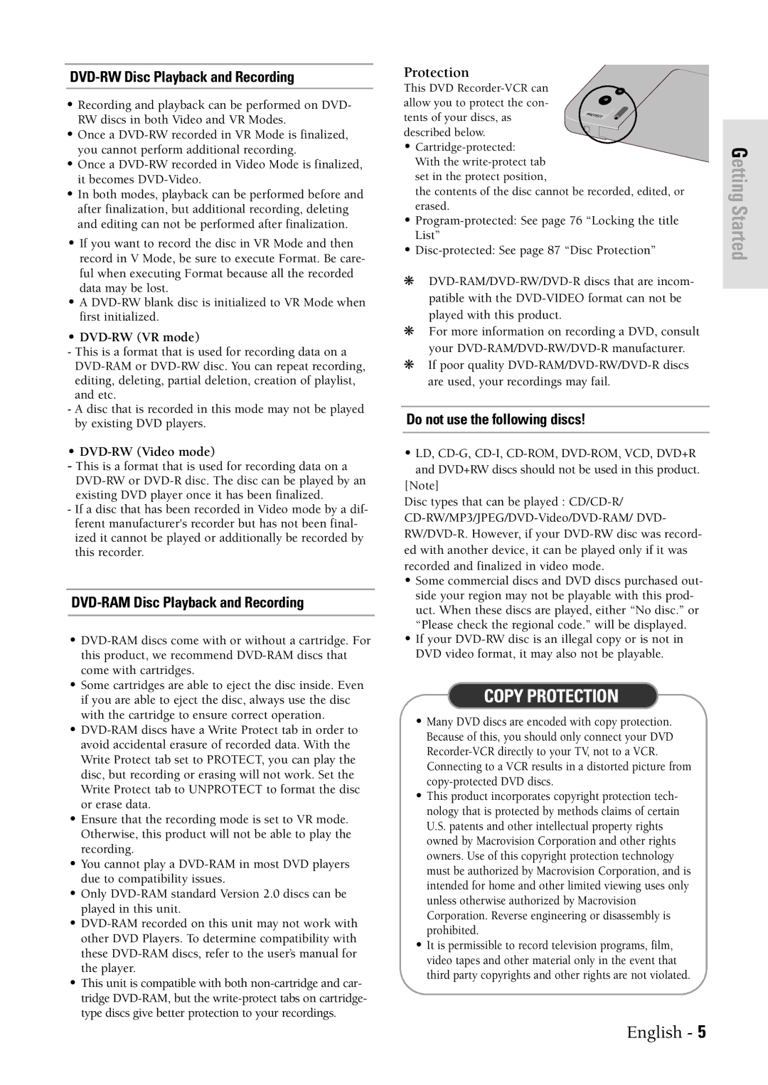 Samsung DVDVR300 instruction manual Copy Protection 