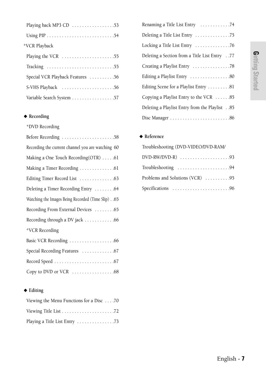 Samsung DVDVR300 instruction manual Reference 