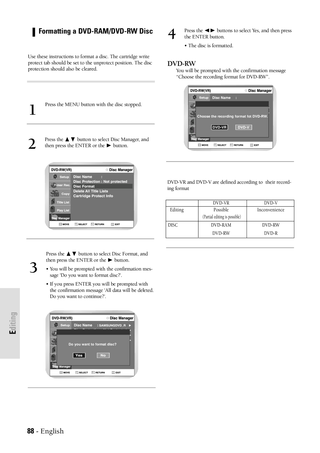 Samsung DVDVR300 instruction manual Dvd-Rw 