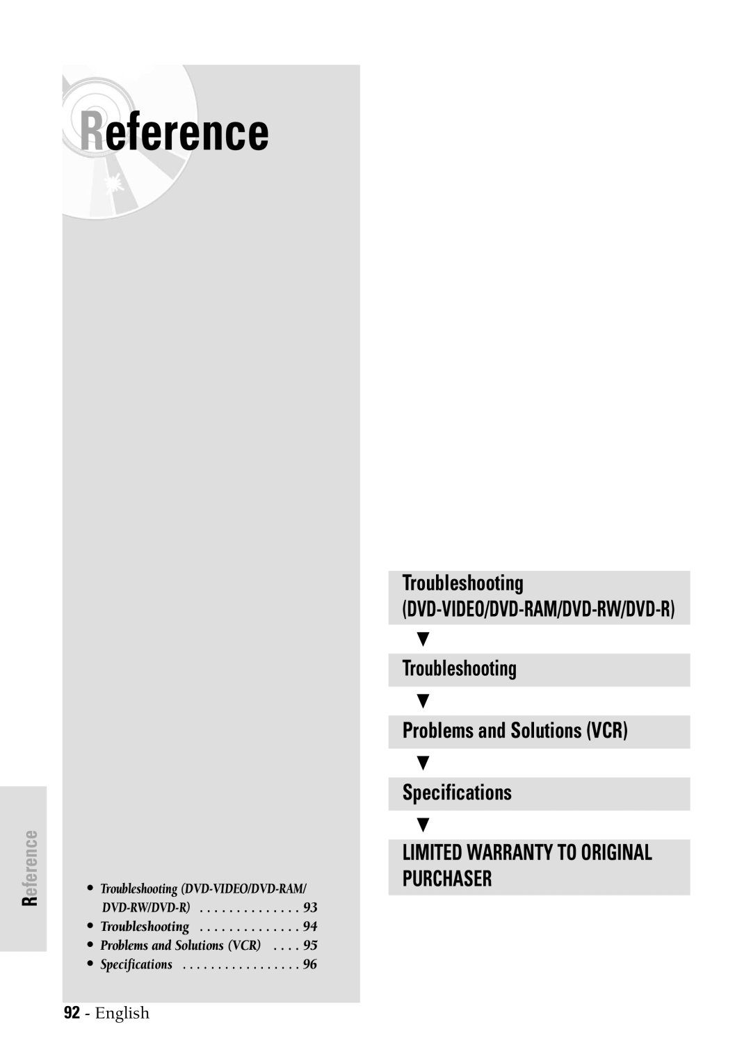 Samsung DVDVR300 instruction manual Reference 