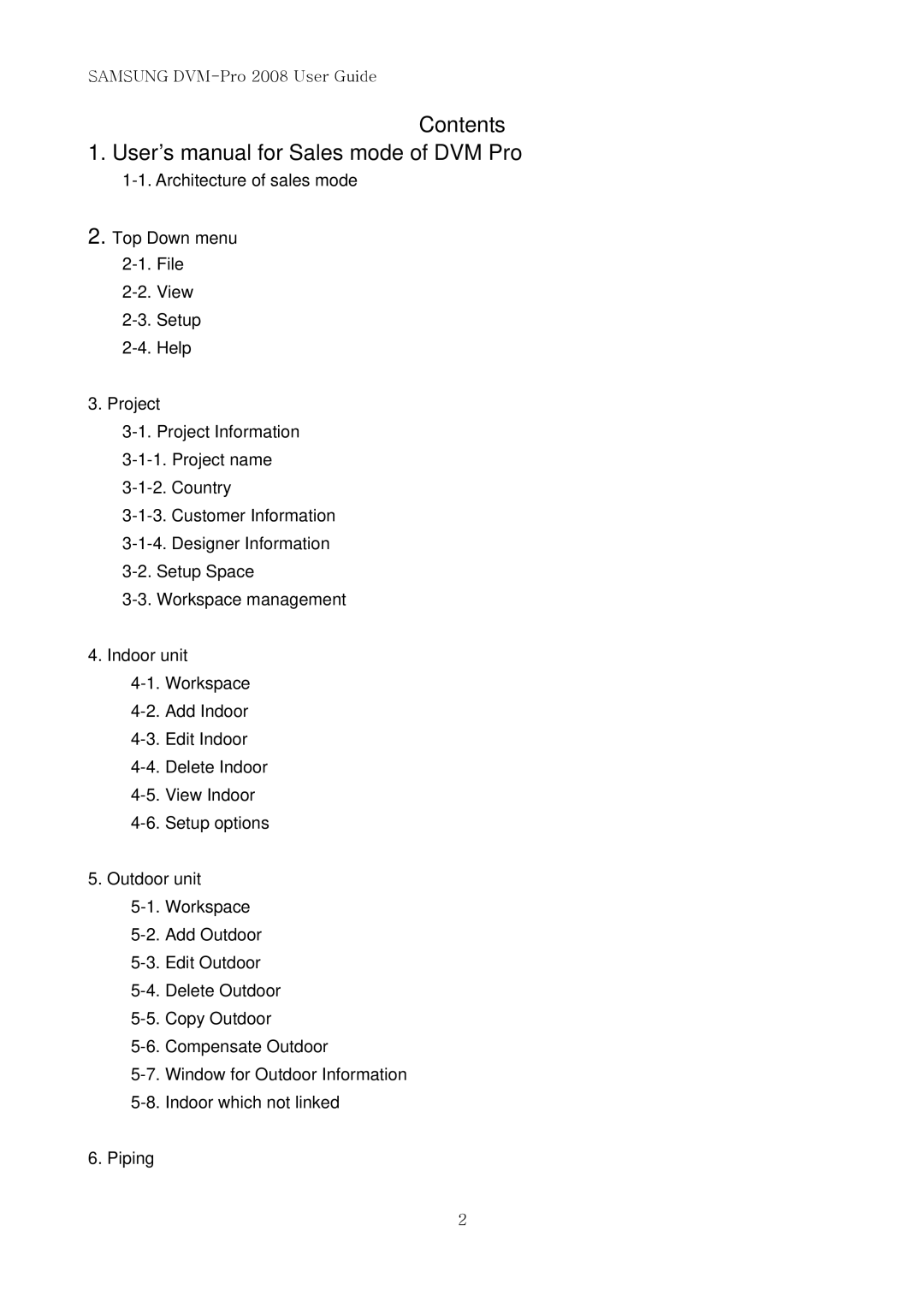 Samsung DVM-PRO 2008 user manual Contents User’s manual for Sales mode of DVM Pro 