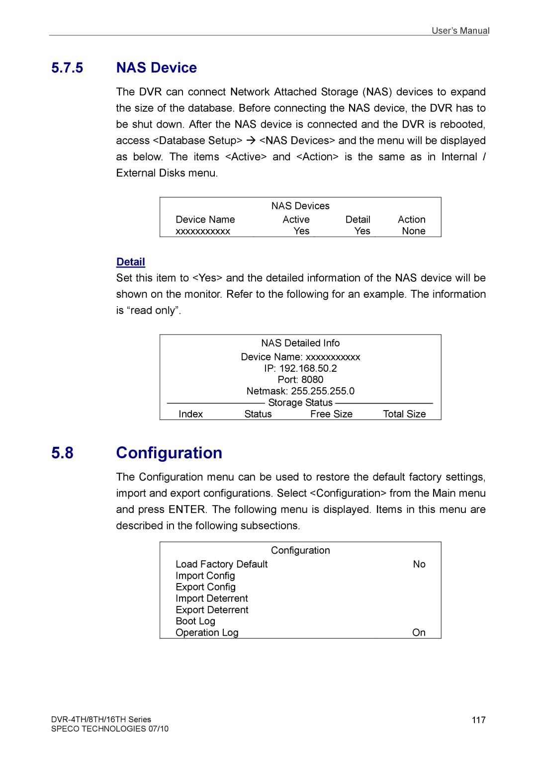 Samsung DVR-16TH, DVR-4TH, DVR-8TH user manual Configuration, NAS Device, Detail 