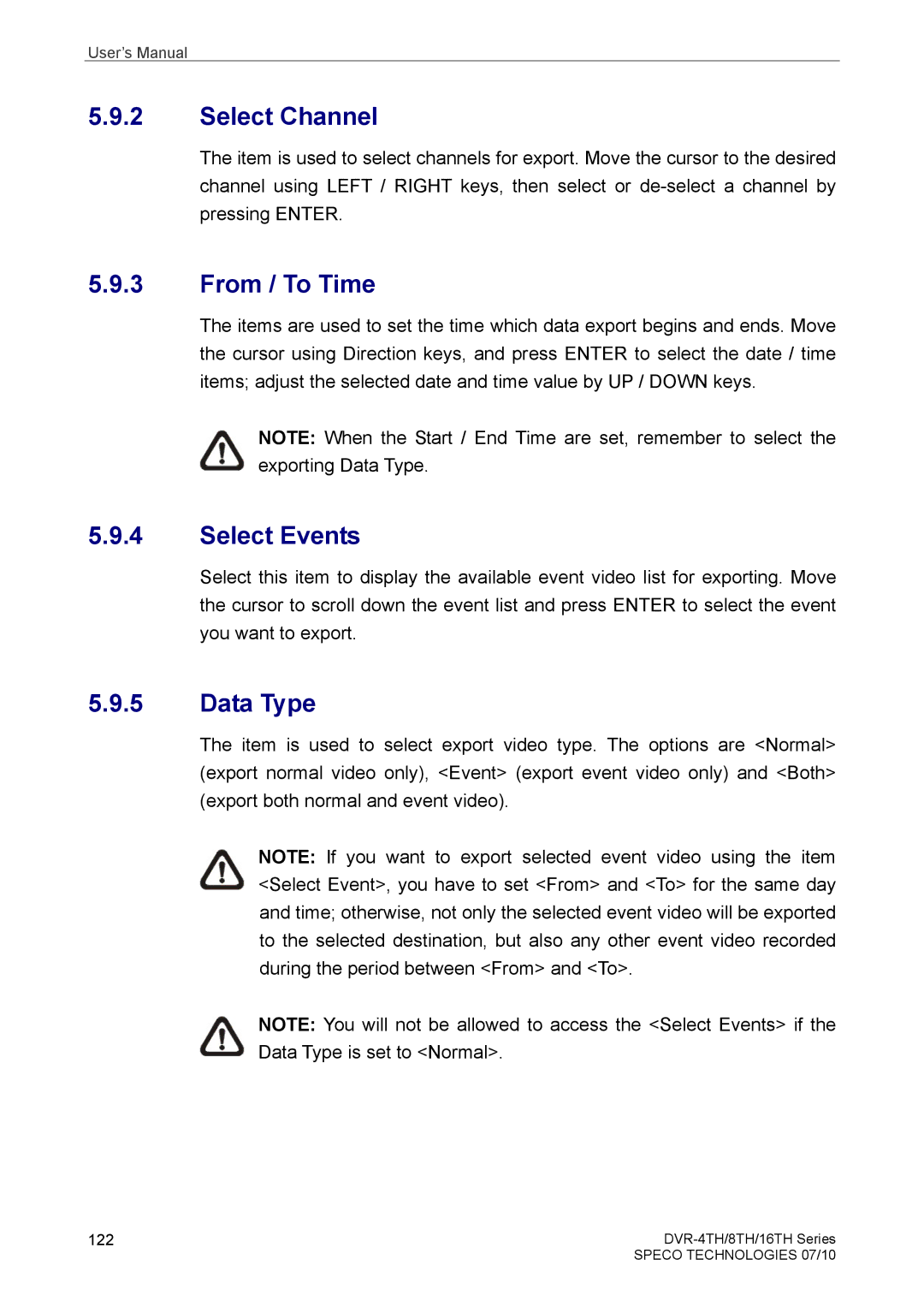 Samsung DVR-4TH, DVR-16TH, DVR-8TH user manual Select Channel, From / To Time, Select Events, Data Type 