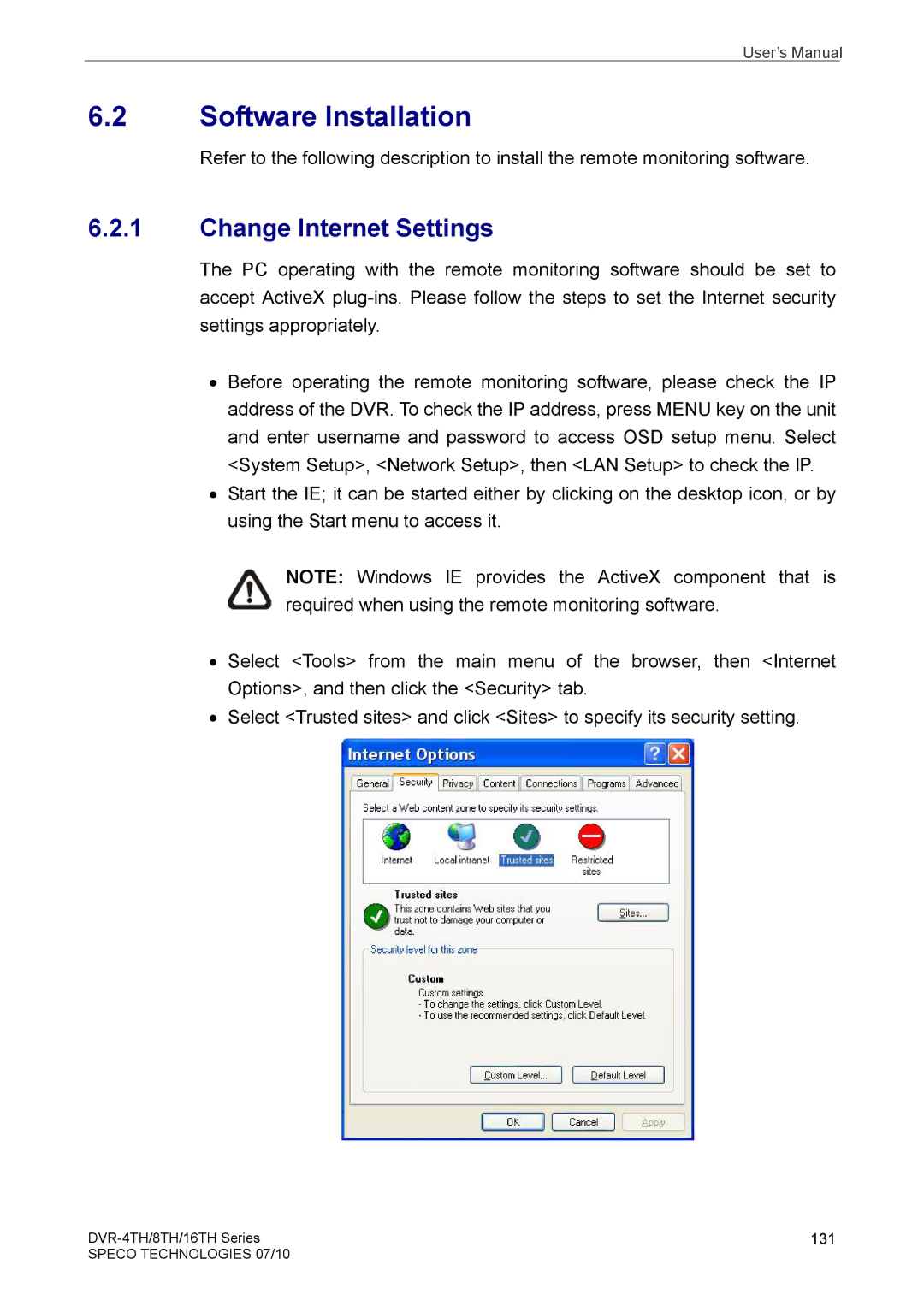 Samsung DVR-4TH, DVR-16TH, DVR-8TH user manual Software Installation, Change Internet Settings 