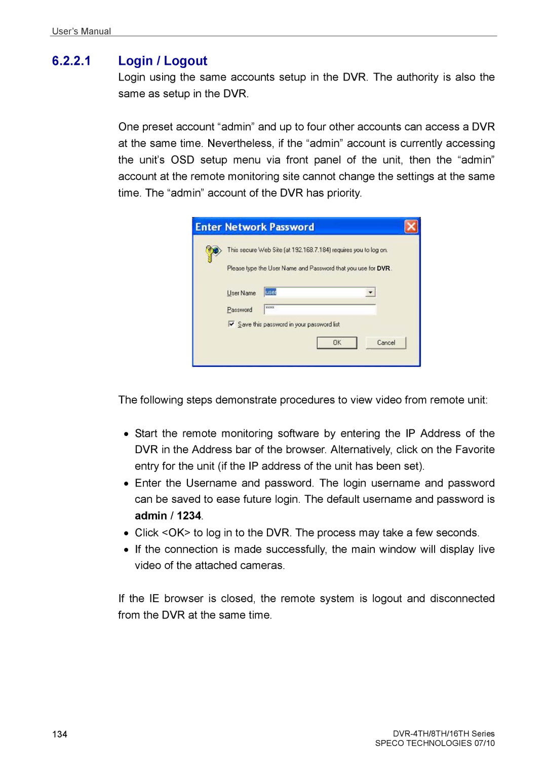 Samsung DVR-4TH, DVR-16TH, DVR-8TH user manual Login / Logout 