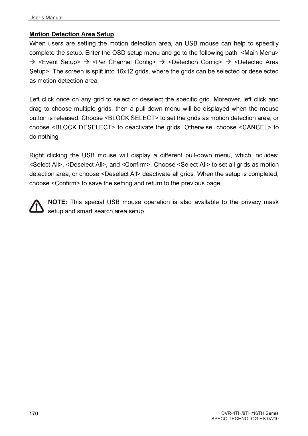 Samsung DVR-4TH, DVR-16TH, DVR-8TH user manual Motion Detection Area Setup 