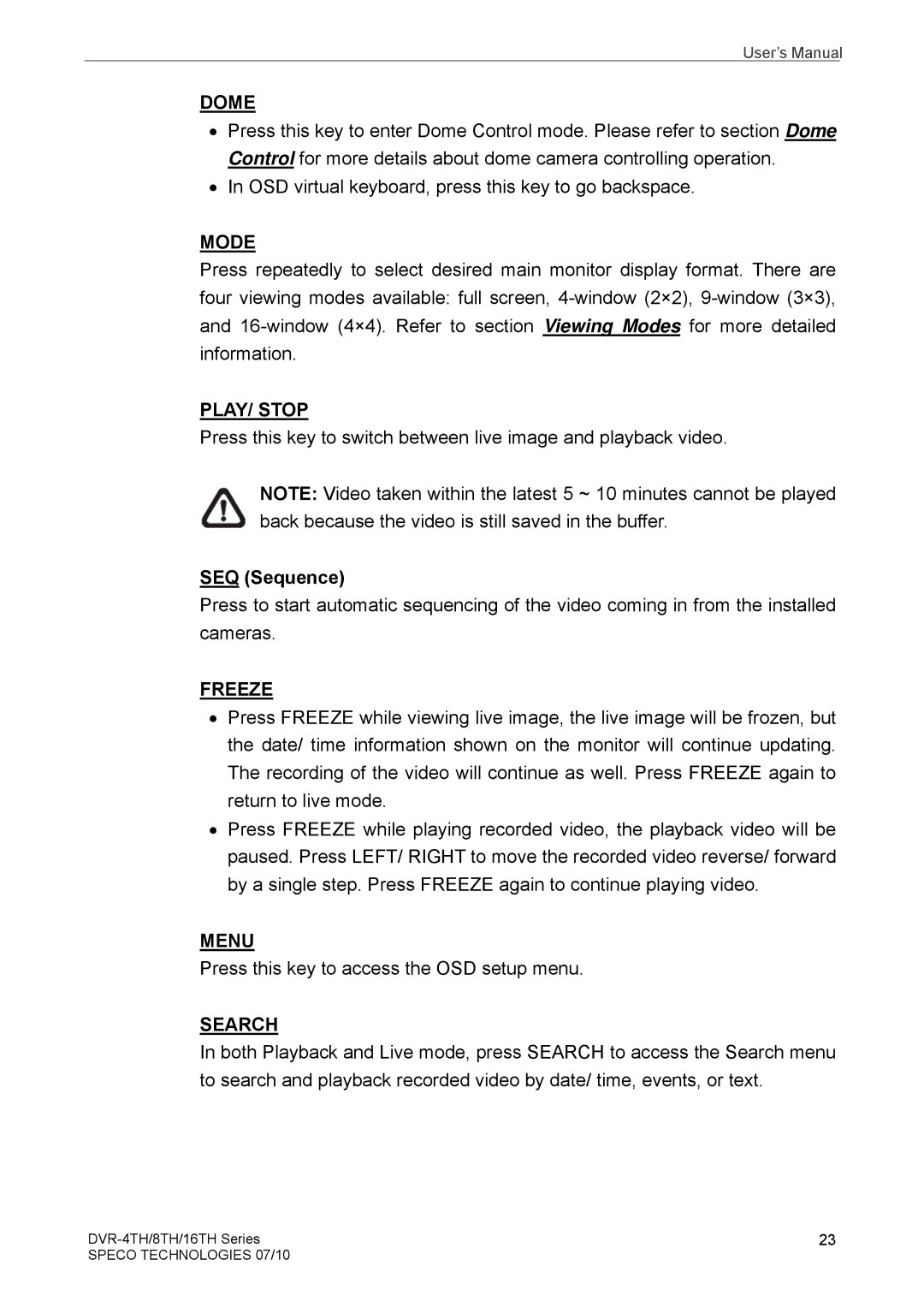 Samsung DVR-4TH, DVR-16TH, DVR-8TH user manual Dome, SEQ Sequence 