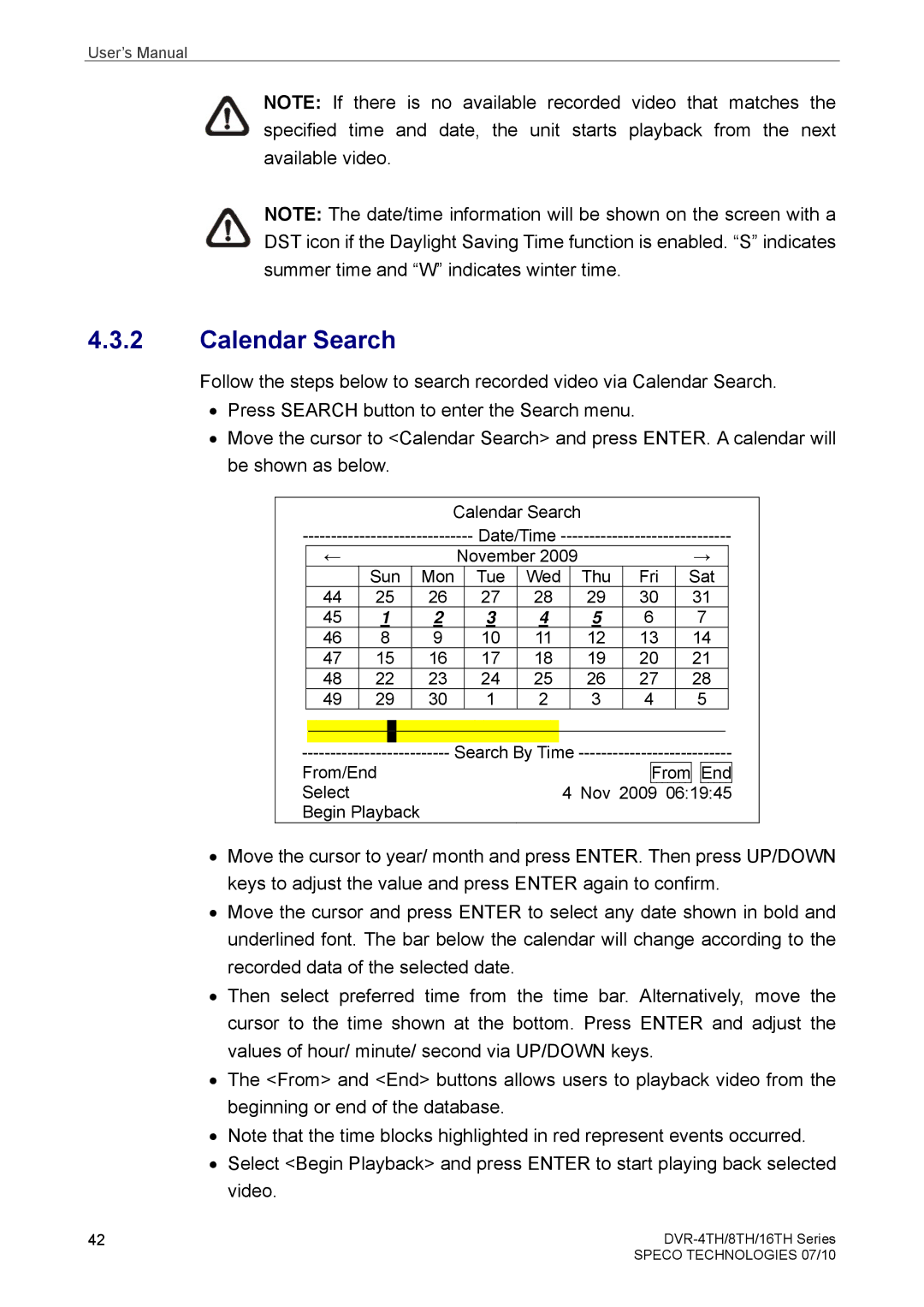 Samsung DVR-16TH, DVR-4TH, DVR-8TH user manual Calendar Search 