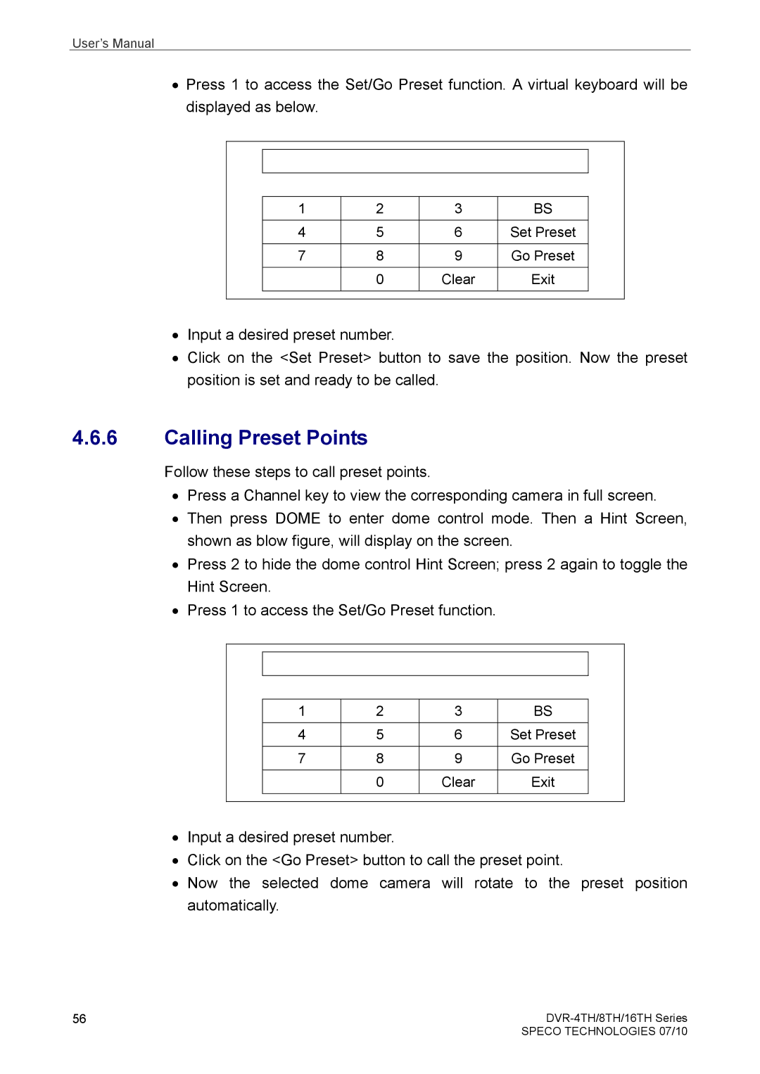 Samsung DVR-4TH, DVR-16TH, DVR-8TH user manual Calling Preset Points 