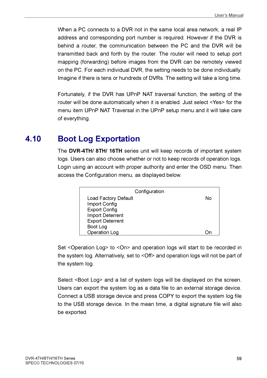 Samsung DVR-4TH, DVR-16TH, DVR-8TH user manual Boot Log Exportation 