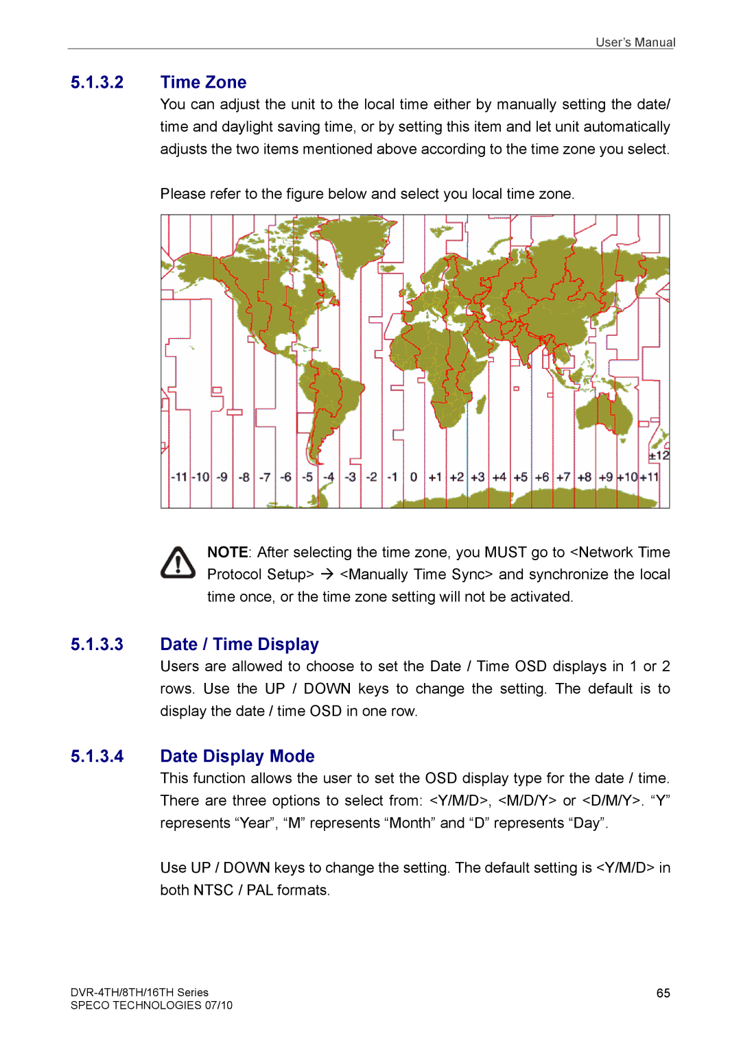 Samsung DVR-4TH, DVR-16TH, DVR-8TH user manual Time Zone, Date / Time Display, Date Display Mode 