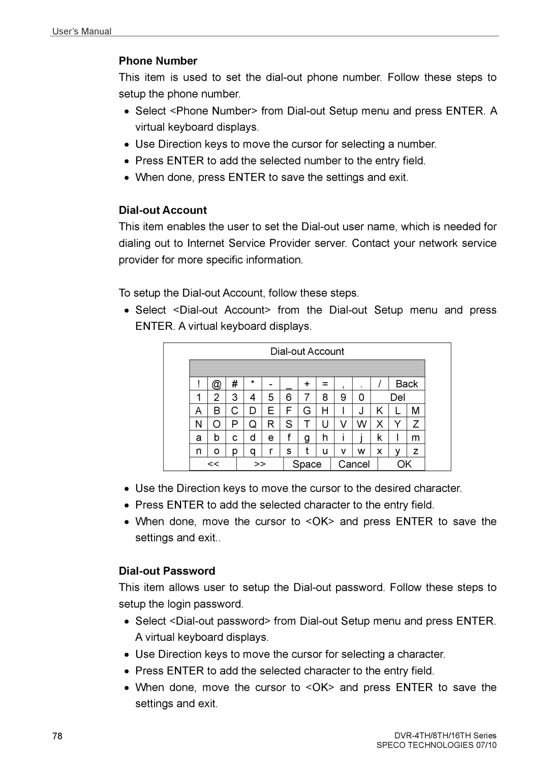 Samsung DVR-16TH, DVR-4TH, DVR-8TH user manual Phone Number, Dial-out Account, Dial-out Password 