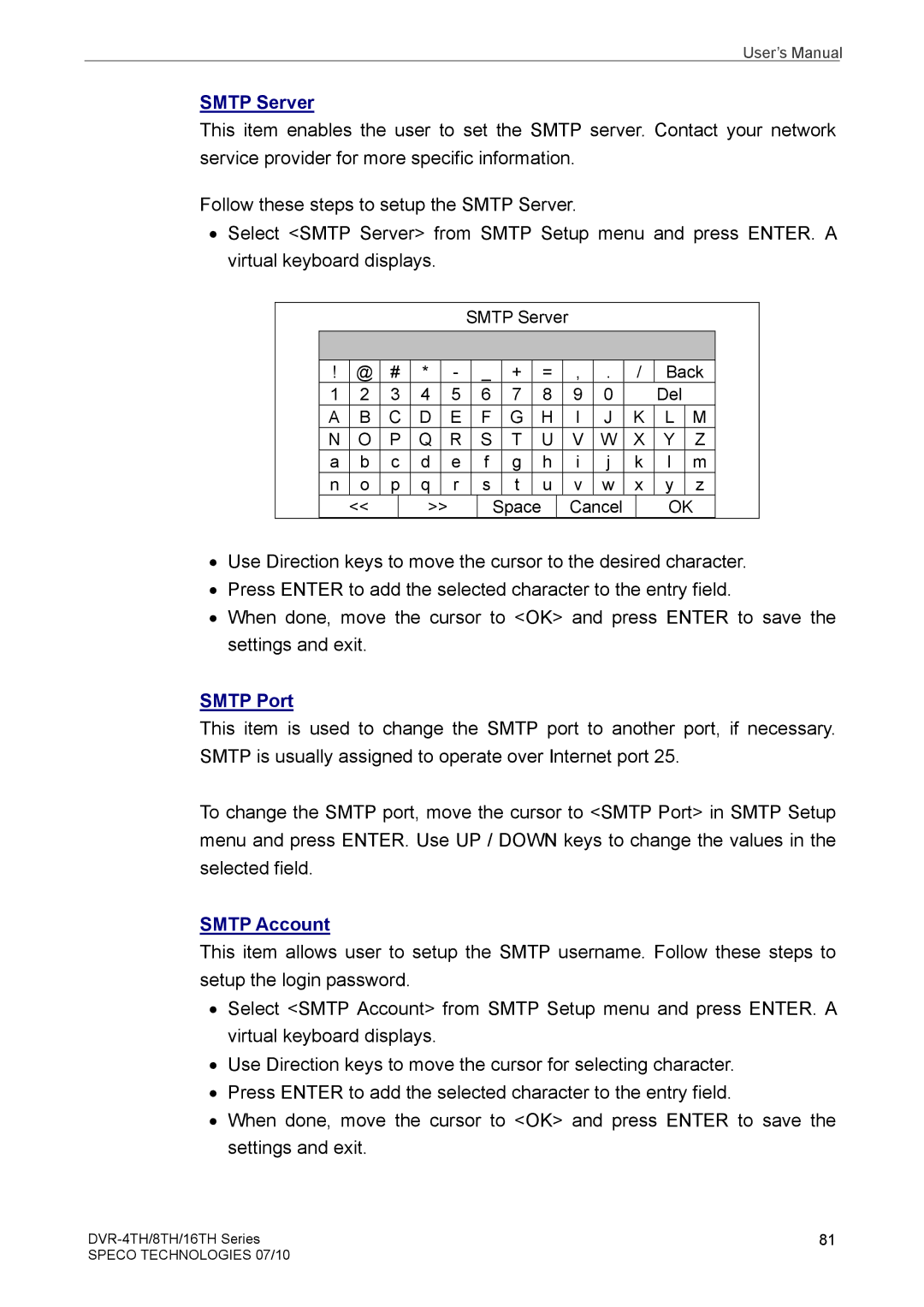 Samsung DVR-16TH, DVR-4TH, DVR-8TH user manual Smtp Server, Smtp Port, Smtp Account 