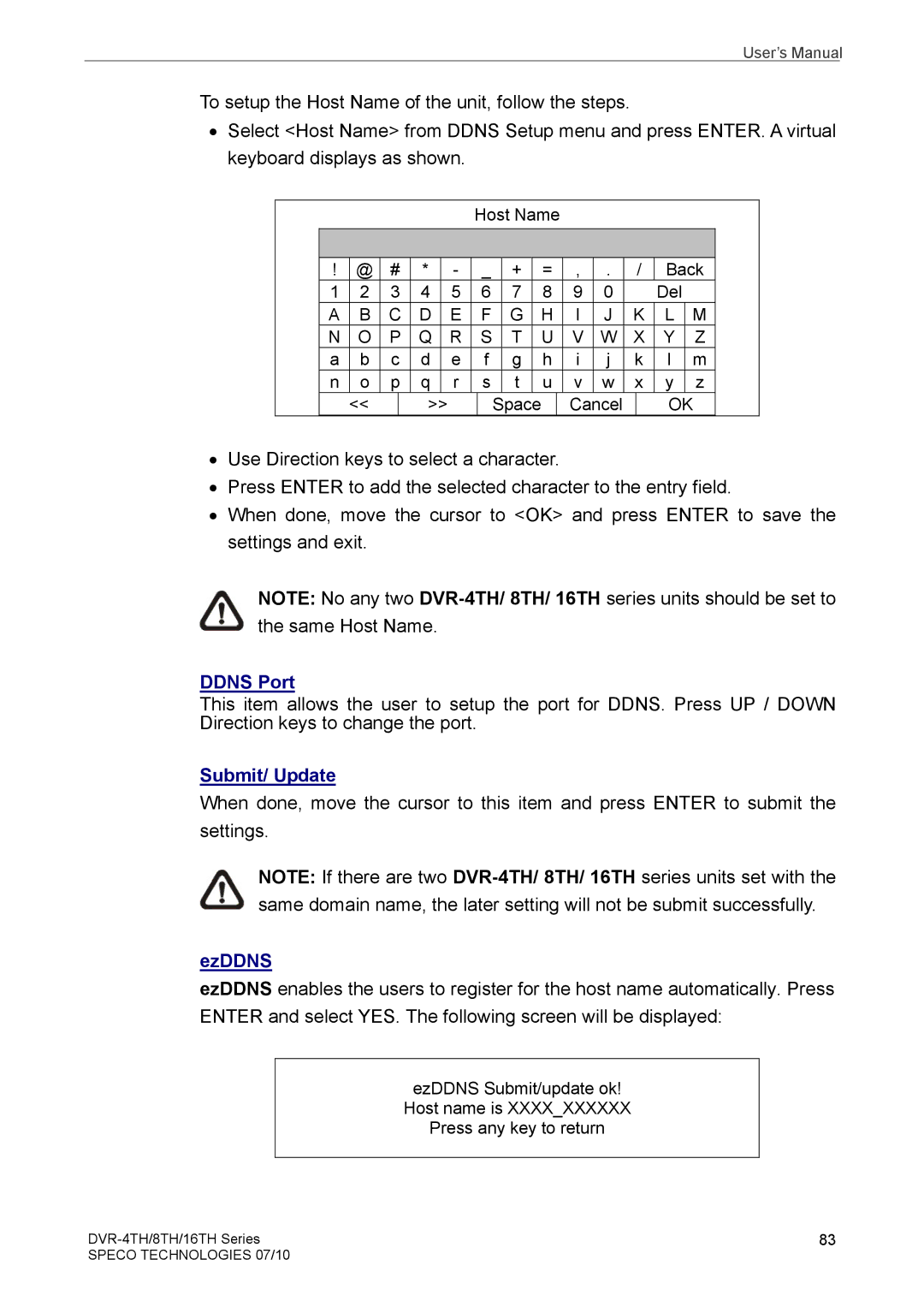 Samsung DVR-4TH, DVR-16TH, DVR-8TH user manual Ddns Port, Submit/ Update, EzDDNS 