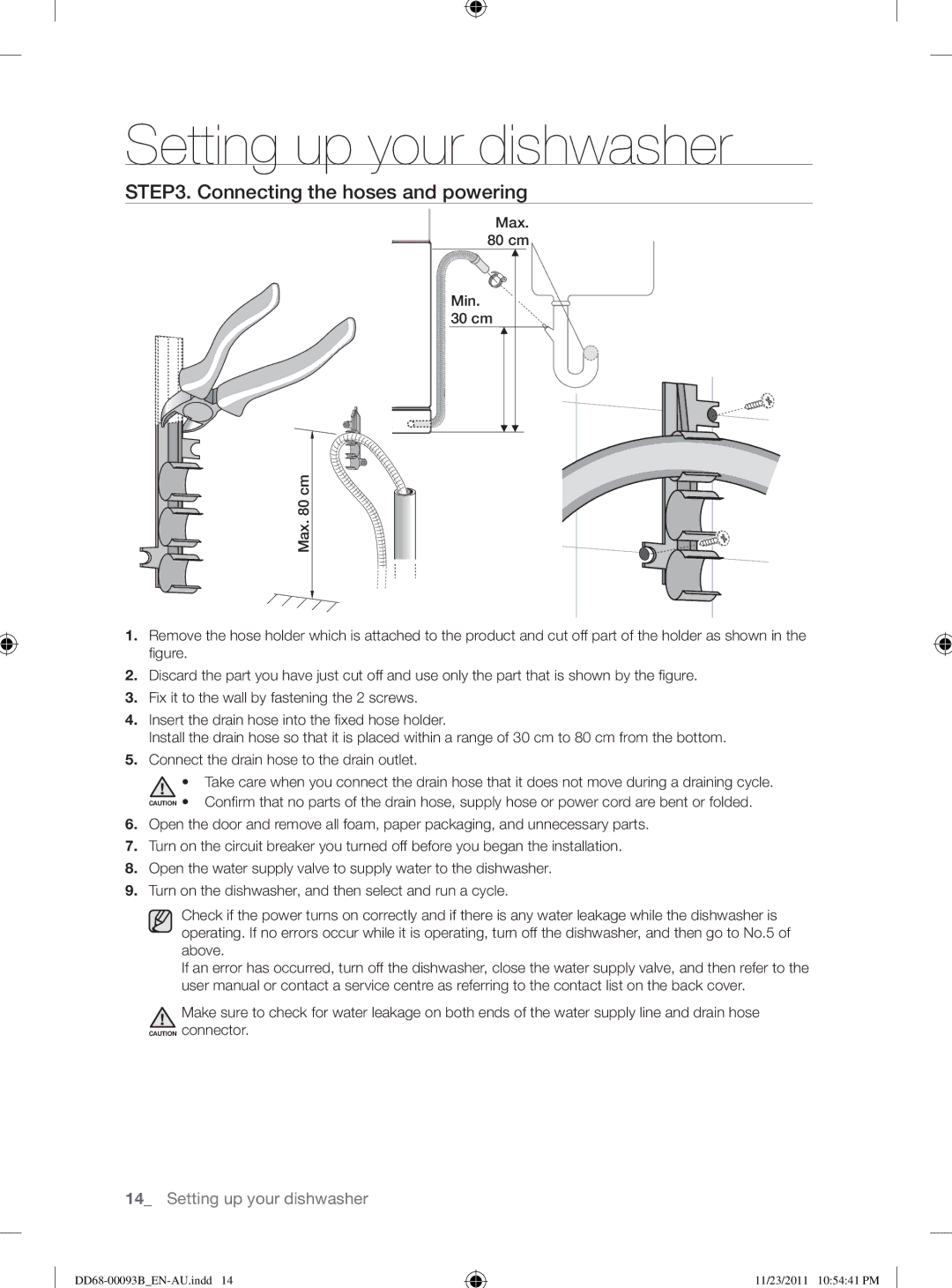 Samsung DW-FG720, DW-FG520 user manual Connecting the hoses and powering 