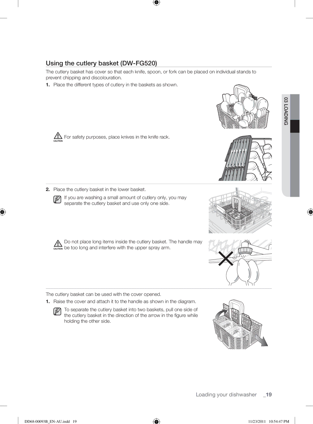 Samsung DW-FG720 user manual Using the cutlery basket DW-FG520 