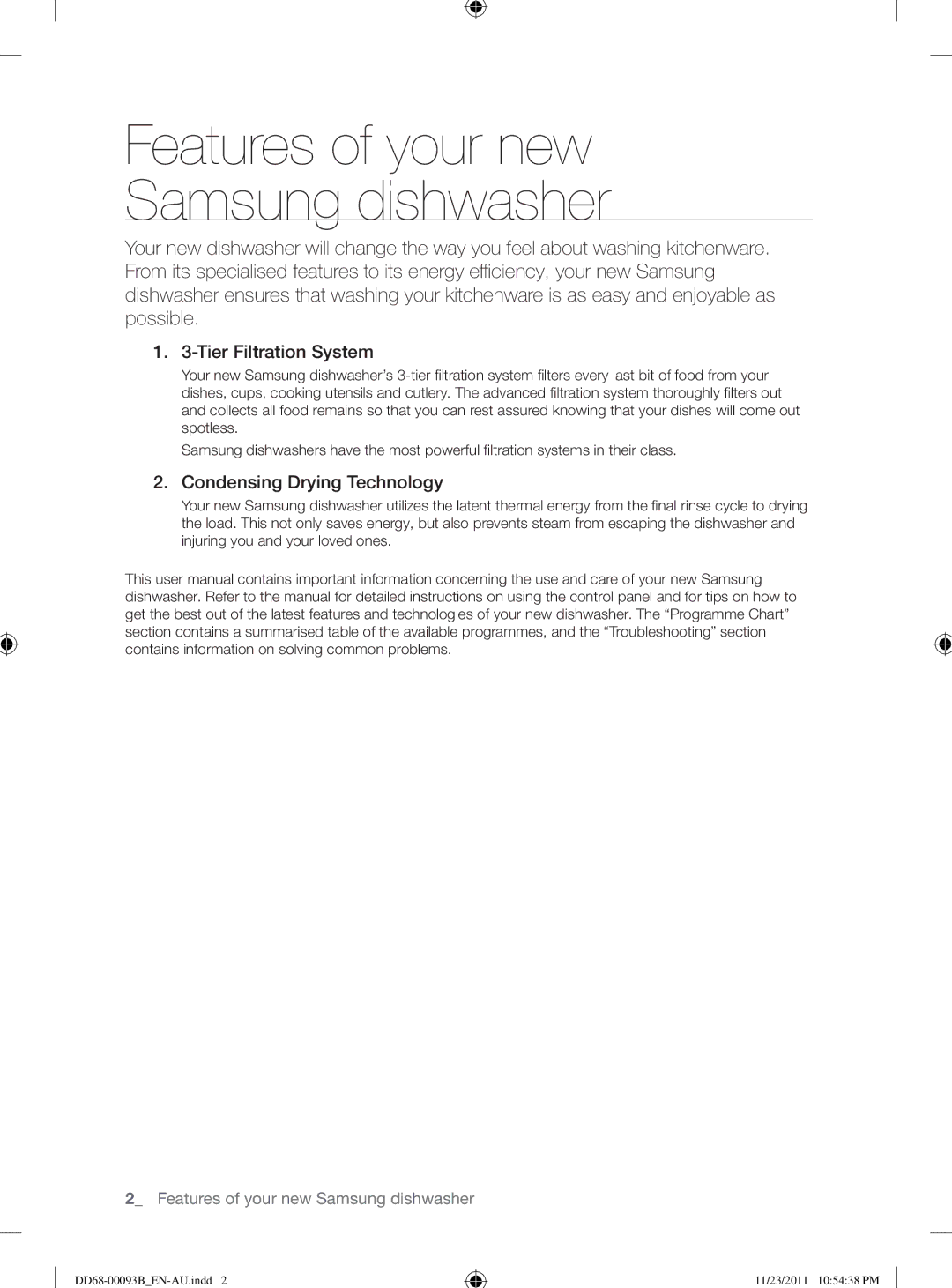 Samsung DW-FG720, DW-FG520 user manual Features of your new Samsung dishwasher, Tier Filtration System 