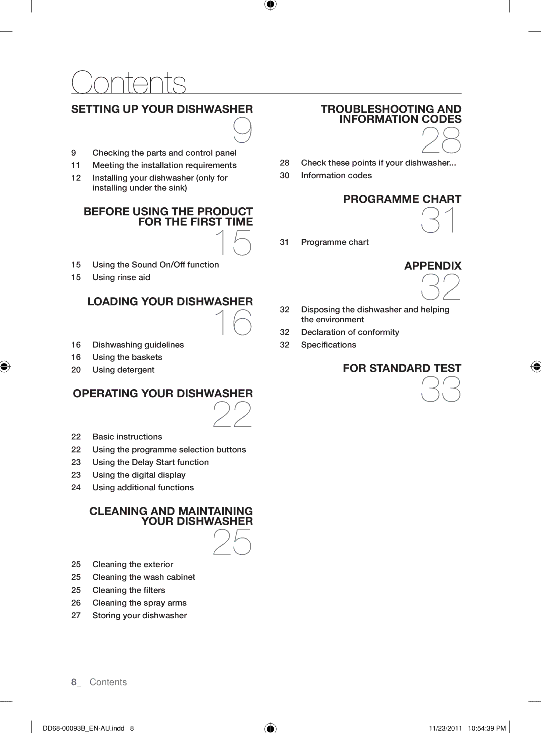 Samsung DW-FG720, DW-FG520 user manual Contents 