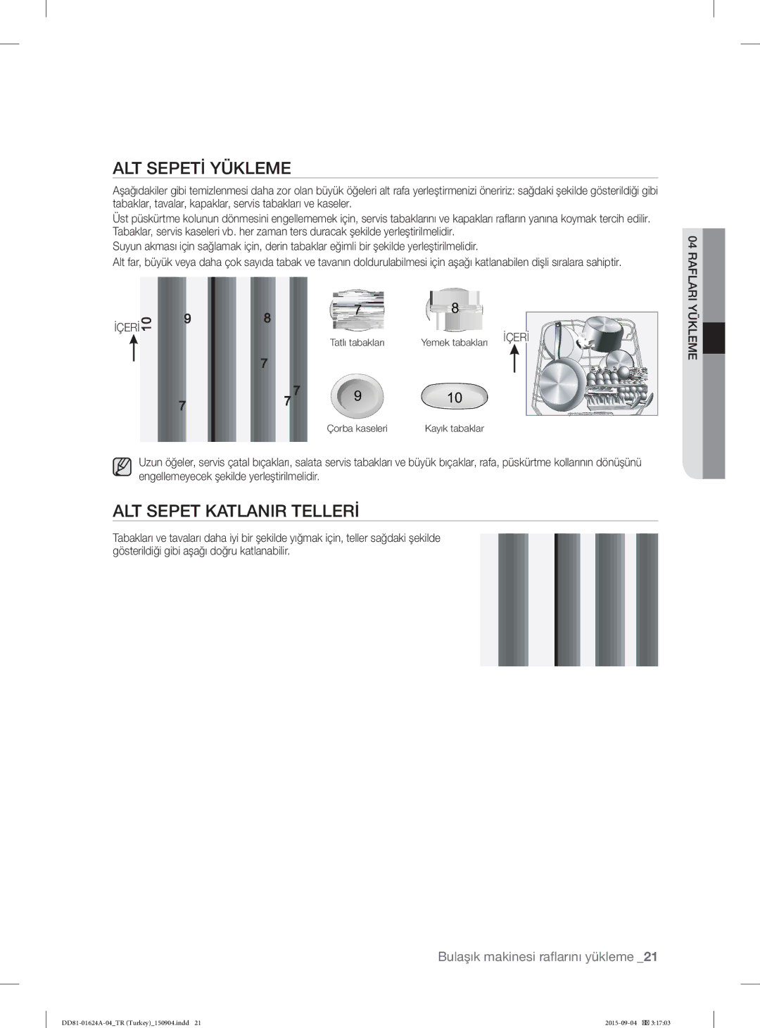 Samsung DW-FN310T/XTR, DW-FN310W/XTR manual ALT Sepetİ Yükleme, ALT Sepet Katlanir Tellerİ 