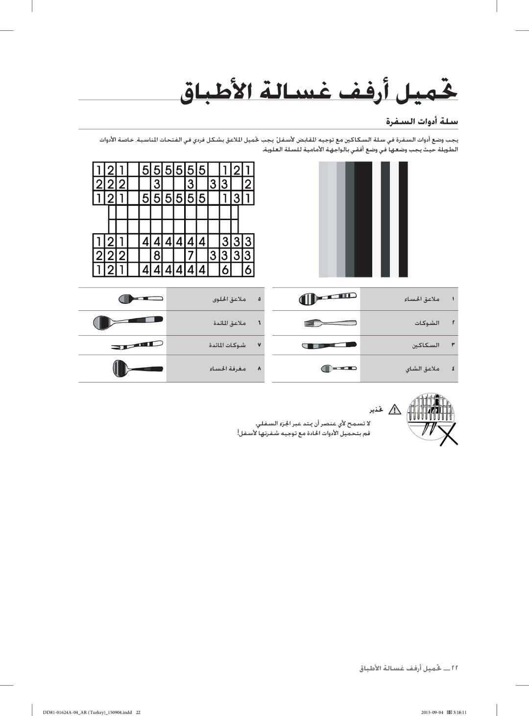 Samsung DW-FN310W/XTR, DW-FN310T/XTR manual ﺓﺮﻔﺴﻟﺍ ﺕﺍﻭﺩﺃ ﺔﻠﺳ, ﺮﻳﺬﲢ 