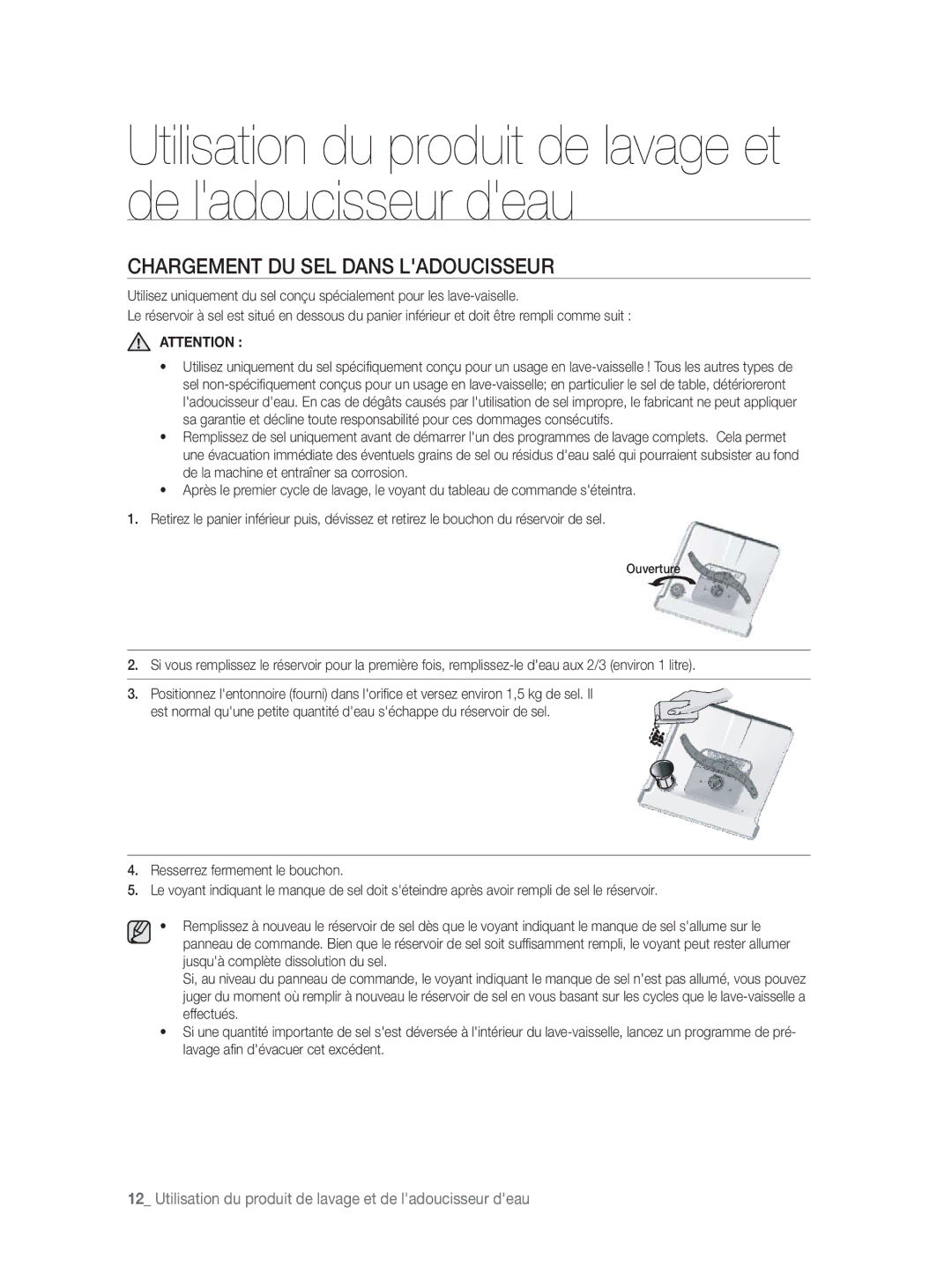 Samsung DW-FN320T/EUR, DW-FN320W/EUR manual Chargement DU SEL Dans Ladoucisseur 