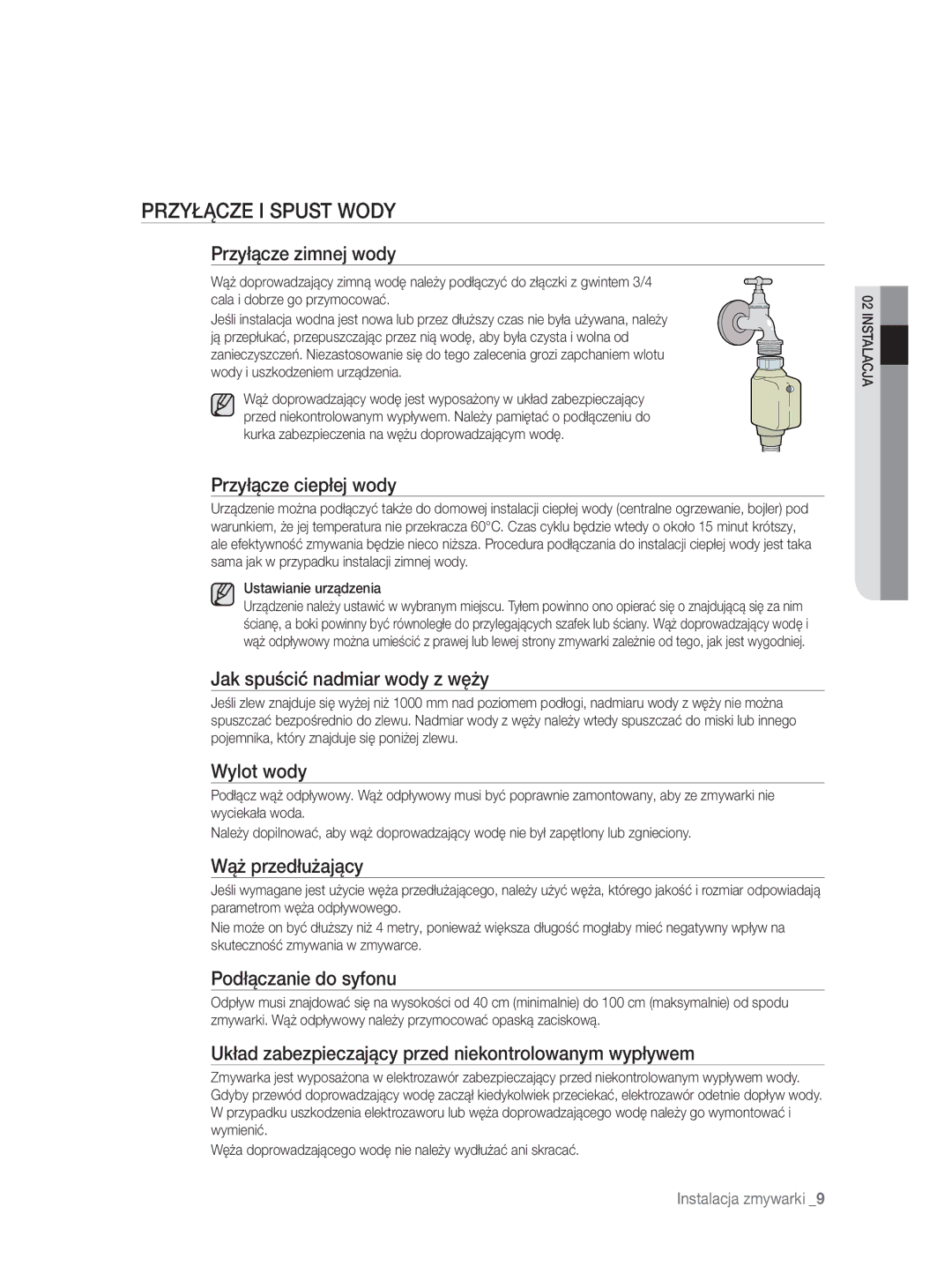 Samsung DW-FN320W/EUR, DW-FN320T/EUR manual Przyłącze I Spust Wody 