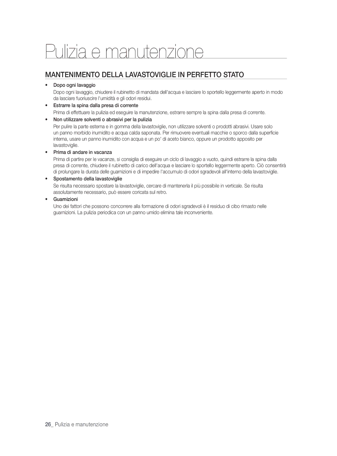 Samsung DW-FN320T/EUR, DW-FN320W/EUR manual Mantenimento Della Lavastoviglie in Perfetto Stato 