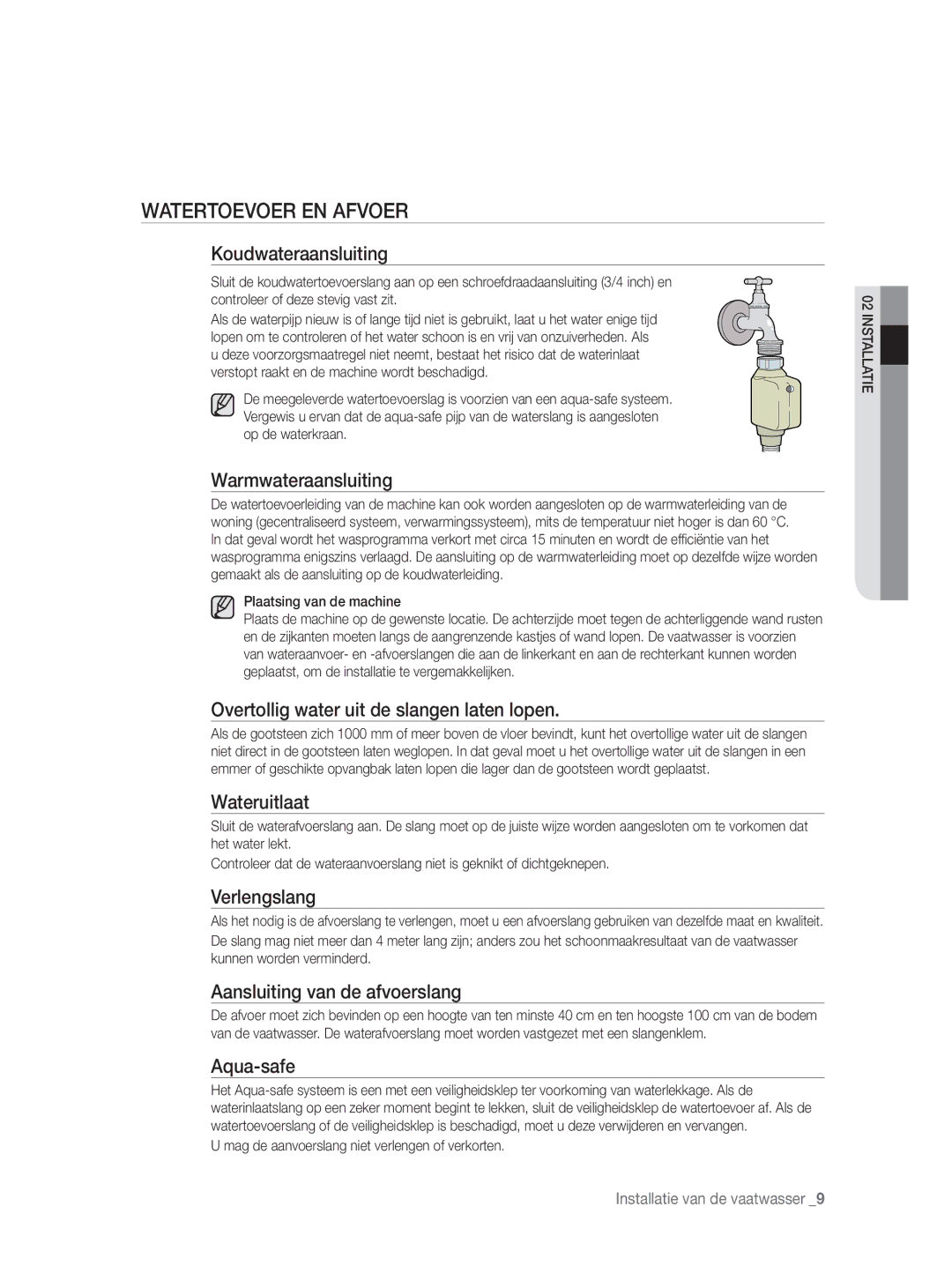 Samsung DW-FN320W/EUR, DW-FN320T/EUR manual Watertoevoer EN Afvoer 