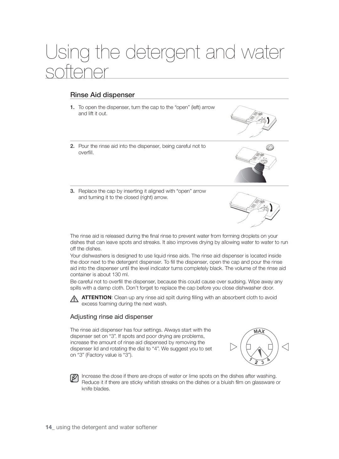 Samsung DW-FN320T/EUR, DW-FN320W/EUR manual Rinse Aid dispenser, Adjusting rinse aid dispenser 